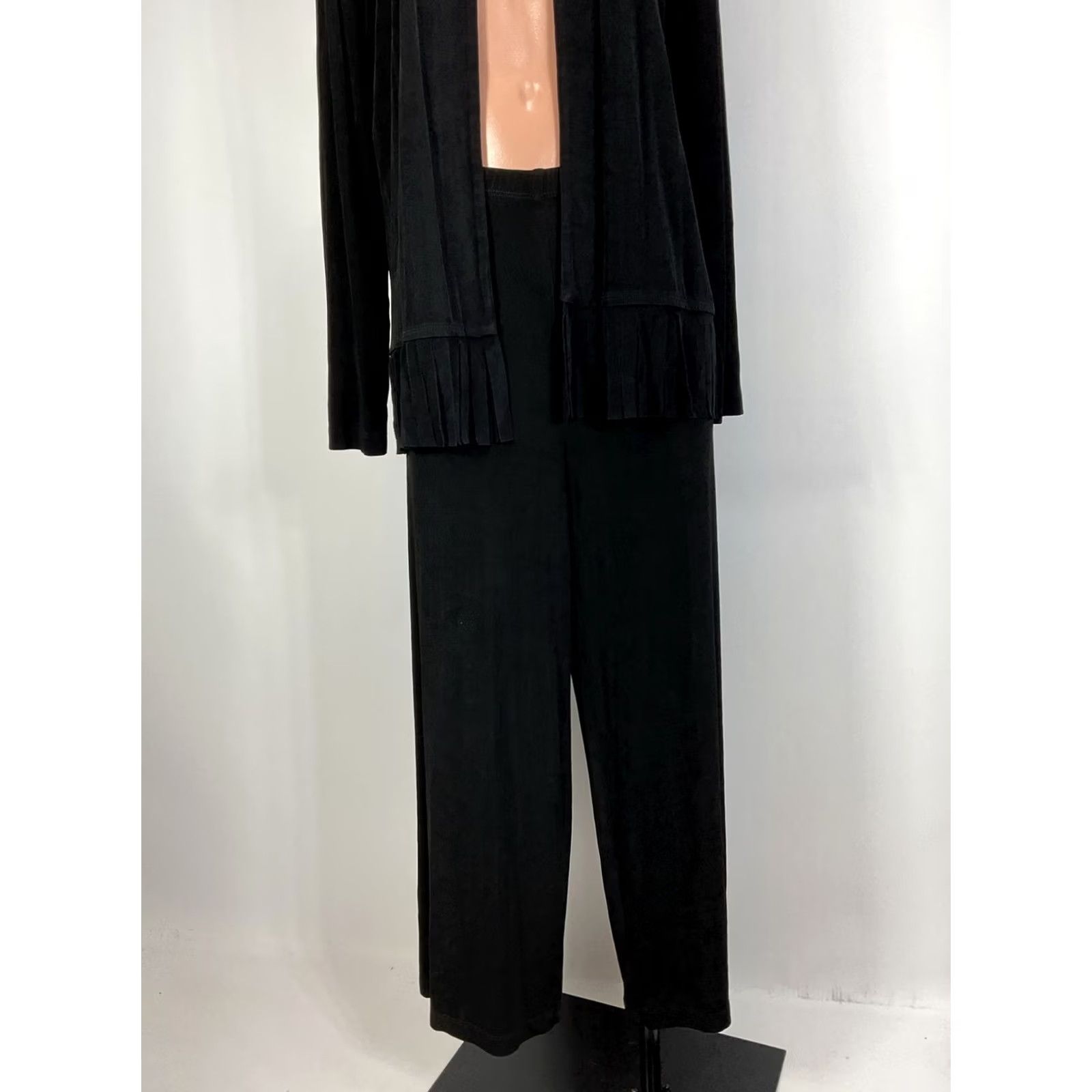 Vintage VINTAGE Chico's Travelers Set Slinky Cardigan Jacket Pants 2/L Fringe Open Front USA MADE Women Set/Outfit/2 Piece Black Knit Size L / US 10 / IT 46 - 5 Thumbnail