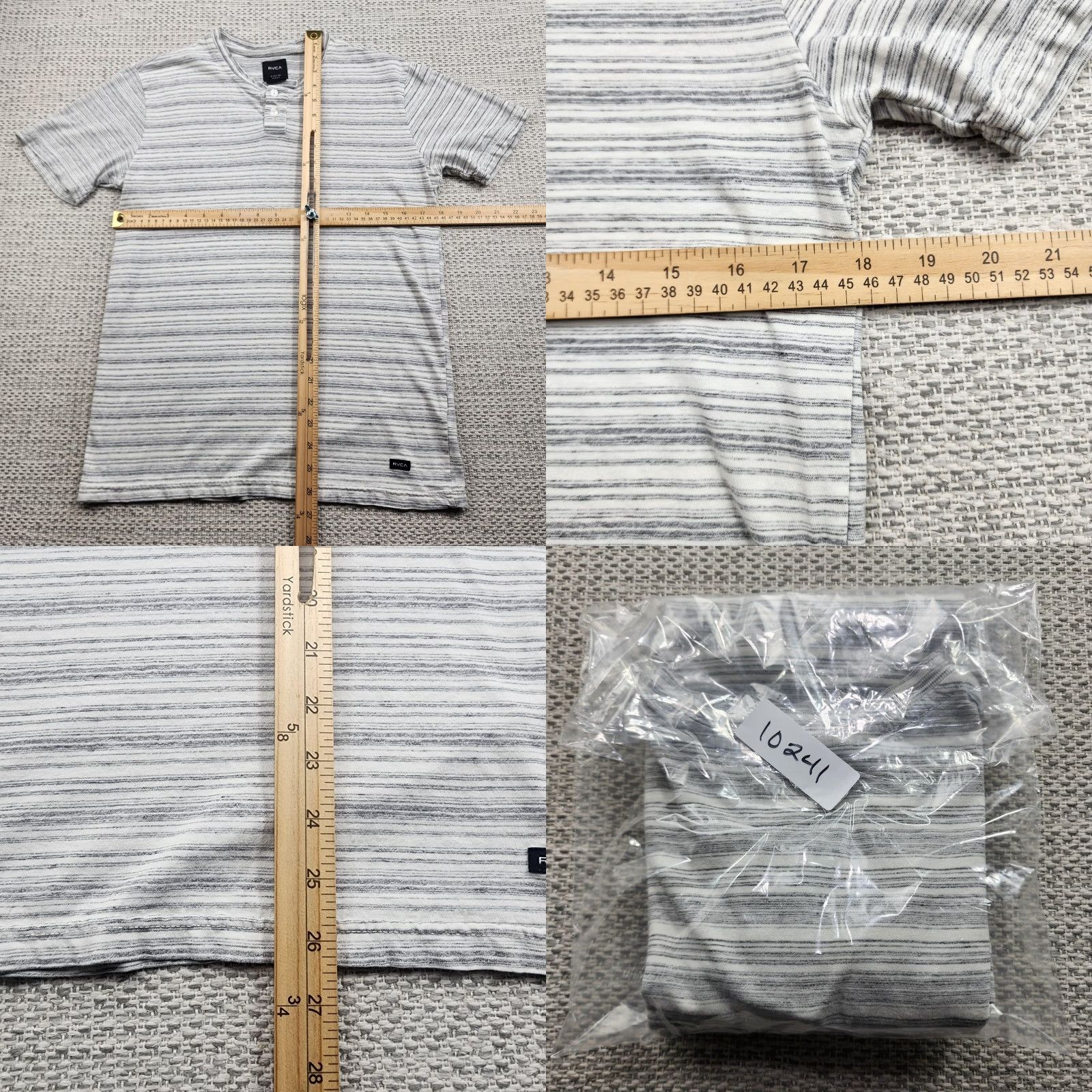 RVCA RVCA Shirt Mens Small Gray White Striped Lightweight Henley Short Sleeve Soft Size US S / EU 44-46 / 1 - 8 Thumbnail