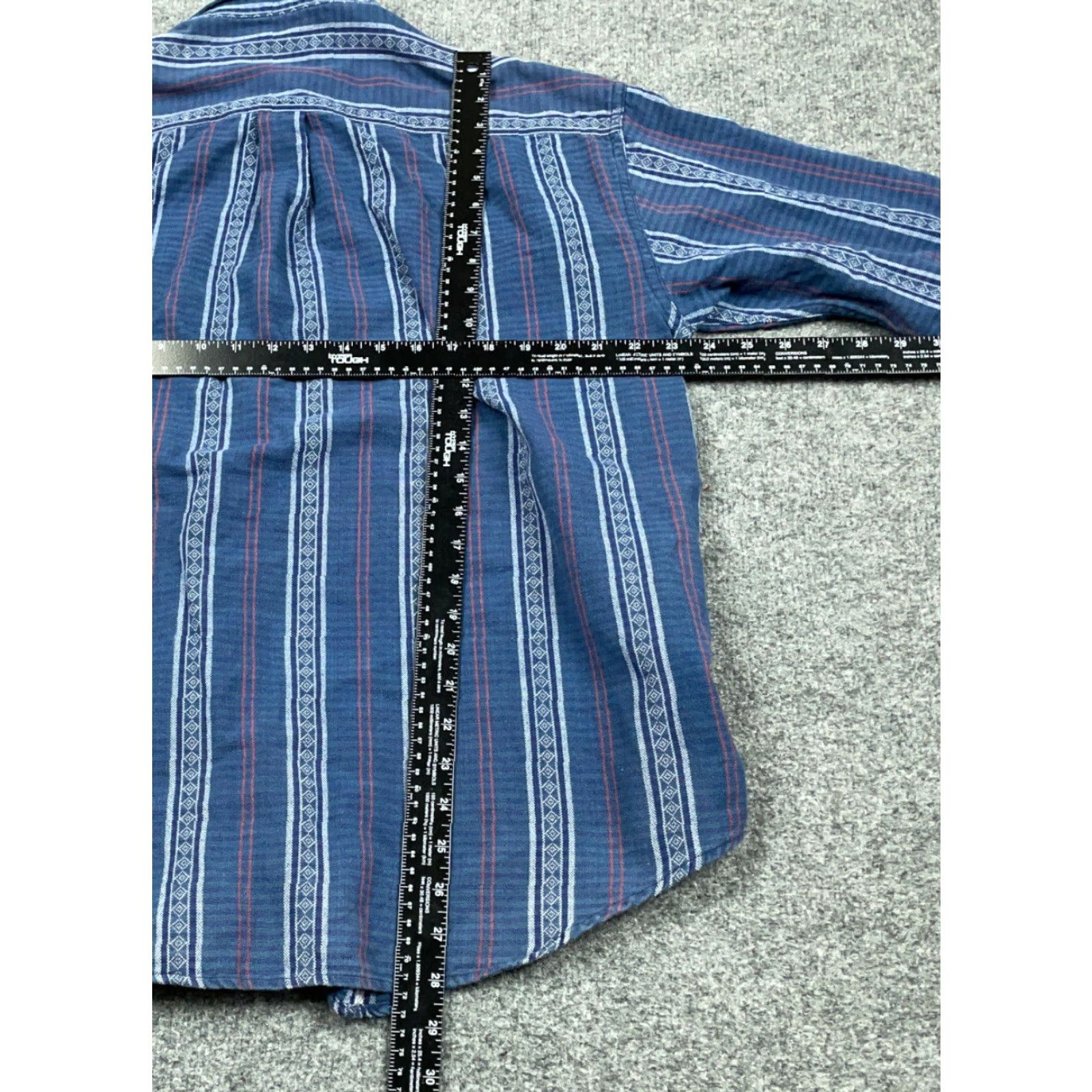 Vintage Blue Geometric Tribal Motif Pattern Button Up Shirt Adult Large Festival Aztec Size US L / EU 52-54 / 3 - 3 Thumbnail