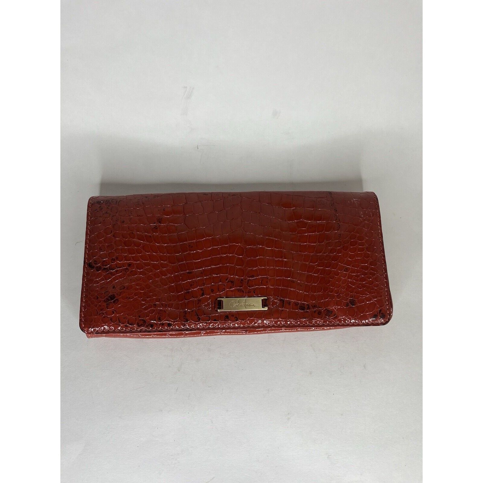 Cole Haan Cole Haan Pouch Wallet Red Orange Croc Patent Zip Mirror Org Size ONE SIZE - 6 Thumbnail