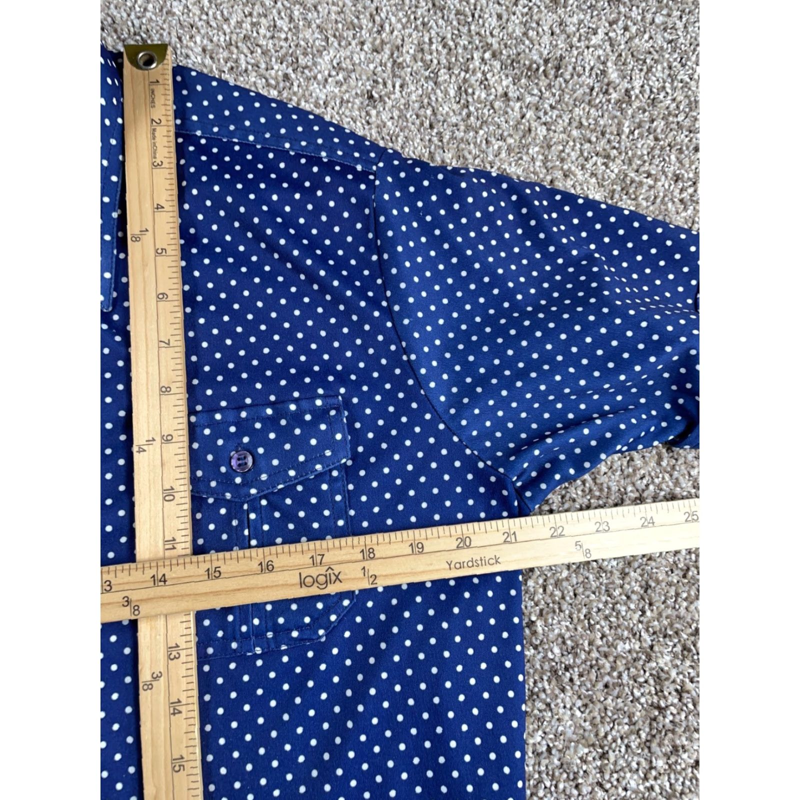 Vintage Vintage Big Collar Dot Pattern Short Sleeve Shirt Adult Large (XL Tag) Dark Blue Stretch Size US L / EU 52-54 / 3 - 6 Thumbnail