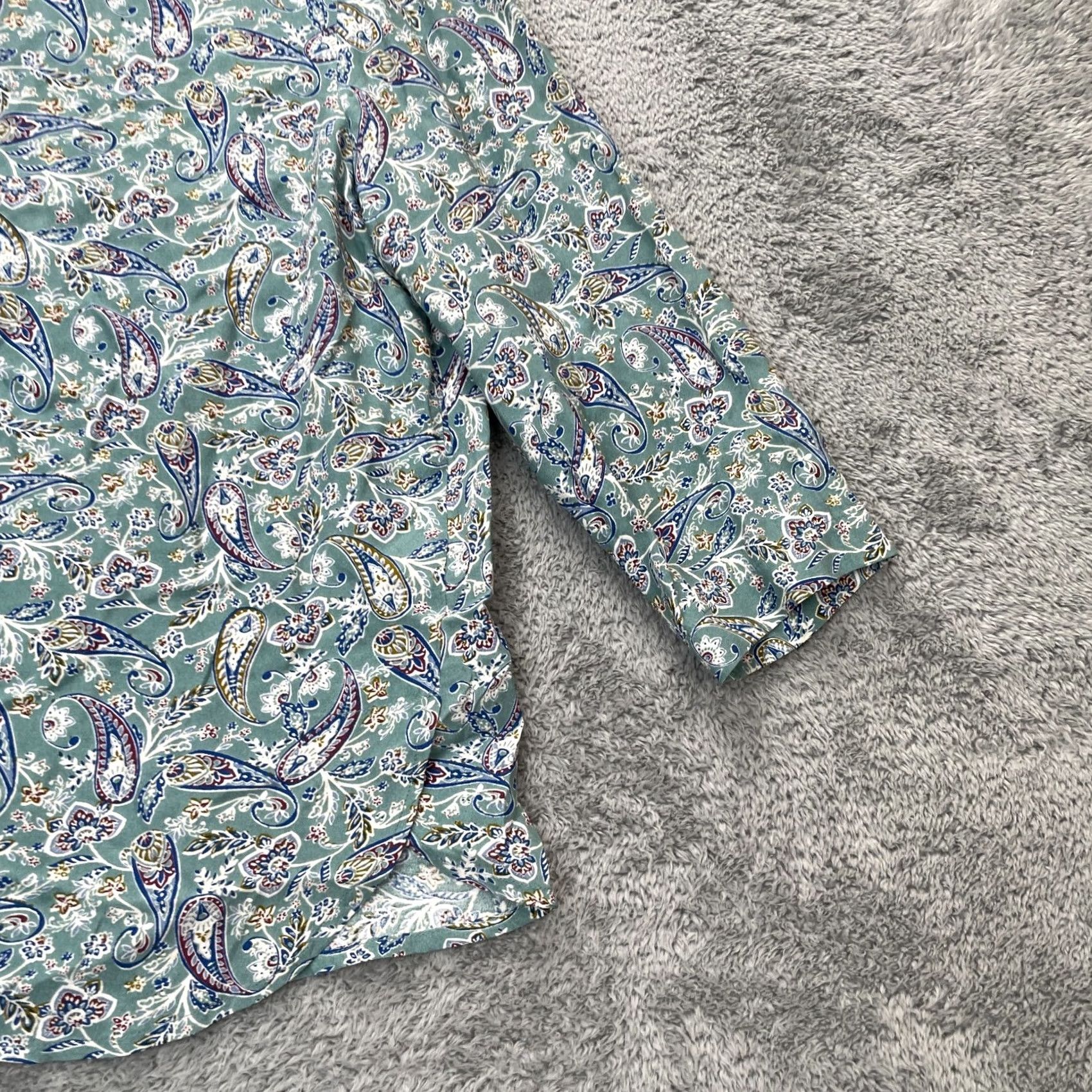J. Jill J Jill Top Womens Petite Small Green Blouse Paisley Knit 3/4 Sleeve Round Neck Slit Easy Care Blouse Shirt Size S / US 4 / IT 40 - 2 Thumbnail