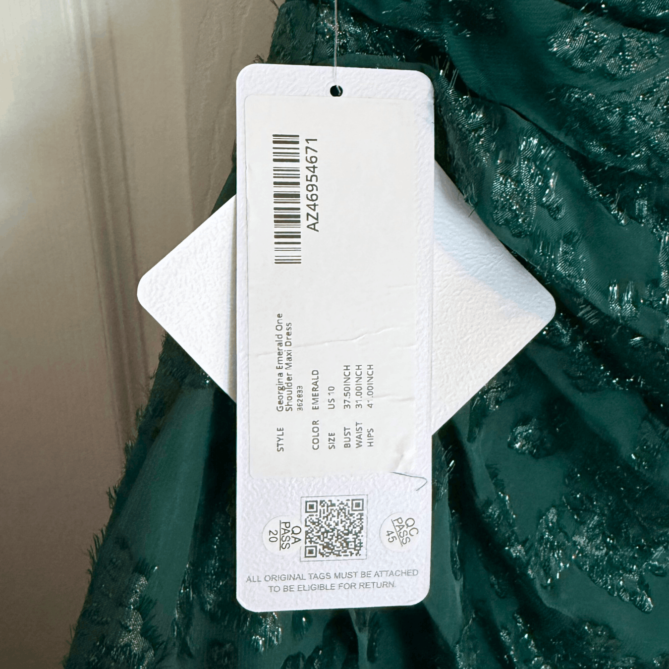 Designer NWT Azazie Georgina Emerald One-Shoulder Maxi Dress Size 10 Size L / US 10 / IT 46 - 7 Thumbnail