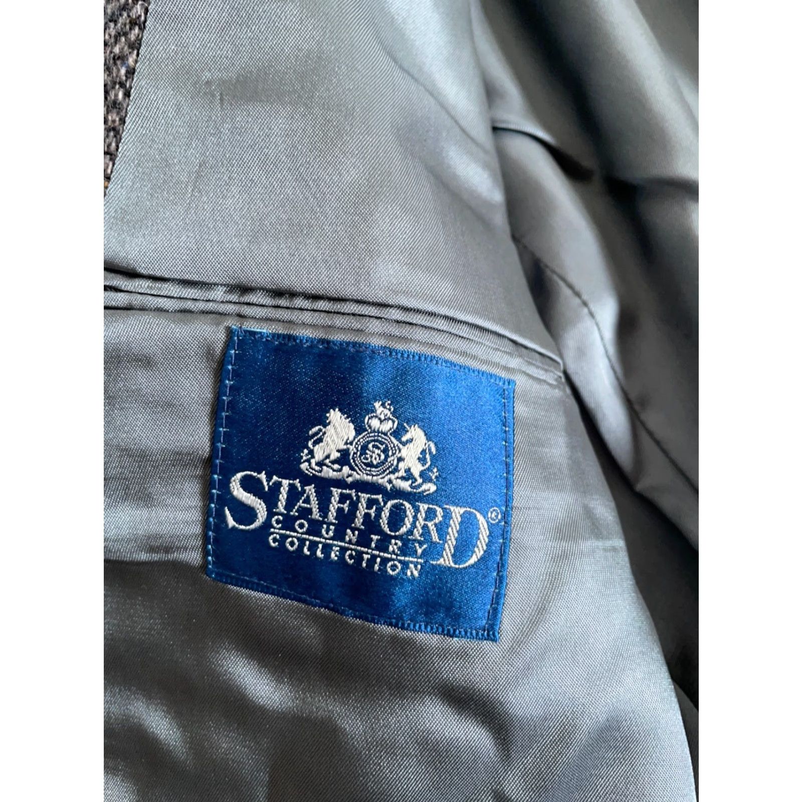Stafford VINTAGE Stafford Men's Blazer 2 Button Tweed Wool Gray Long Elbow Patches Casual 46 Long Size 46R - 3 Thumbnail