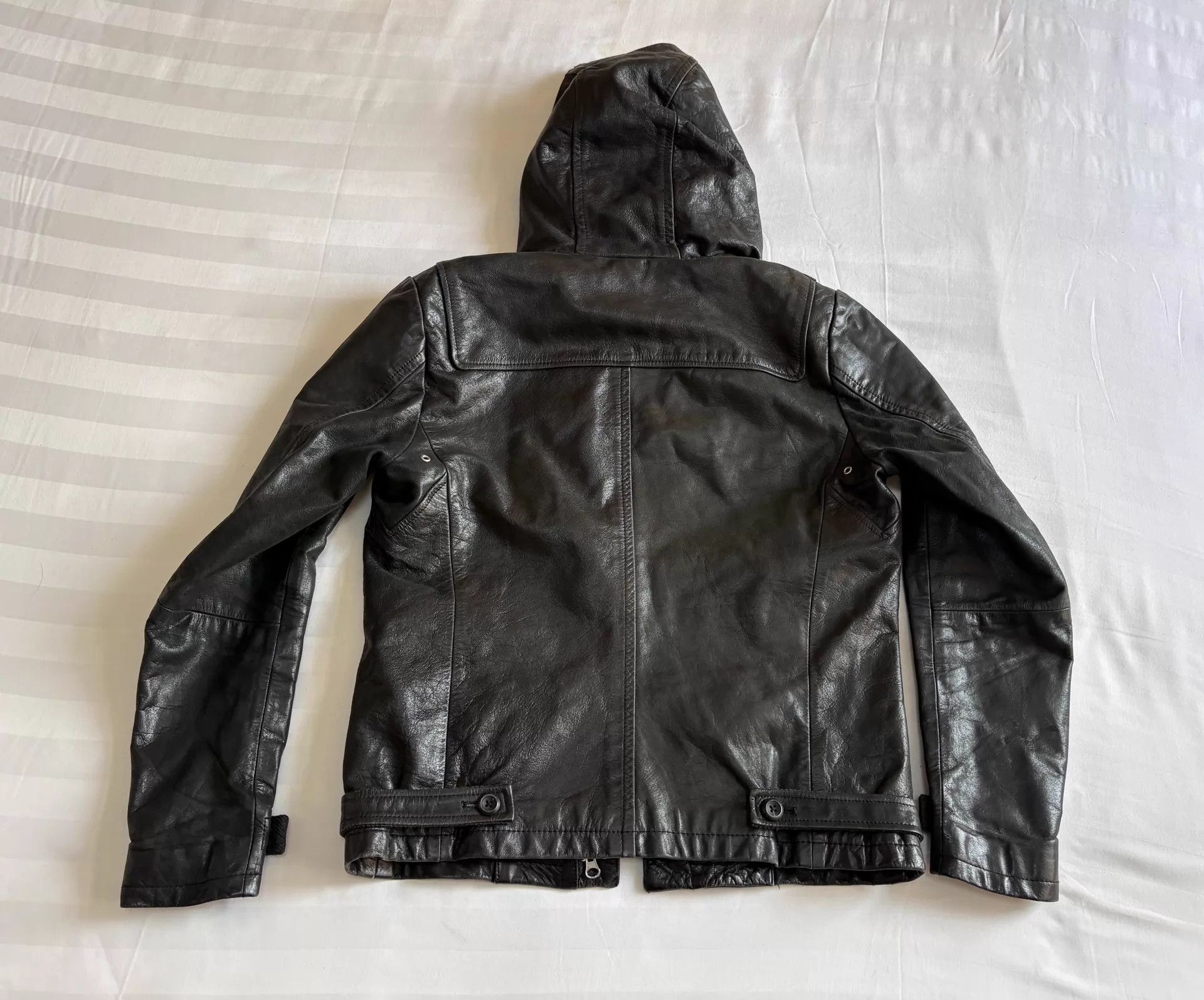 Tornado Mart Tornado Mart Vtg Hooded Leather Jacket Dbl Zip Strap 62/48 Size US M / EU 48-50 / 2 - 5 Thumbnail