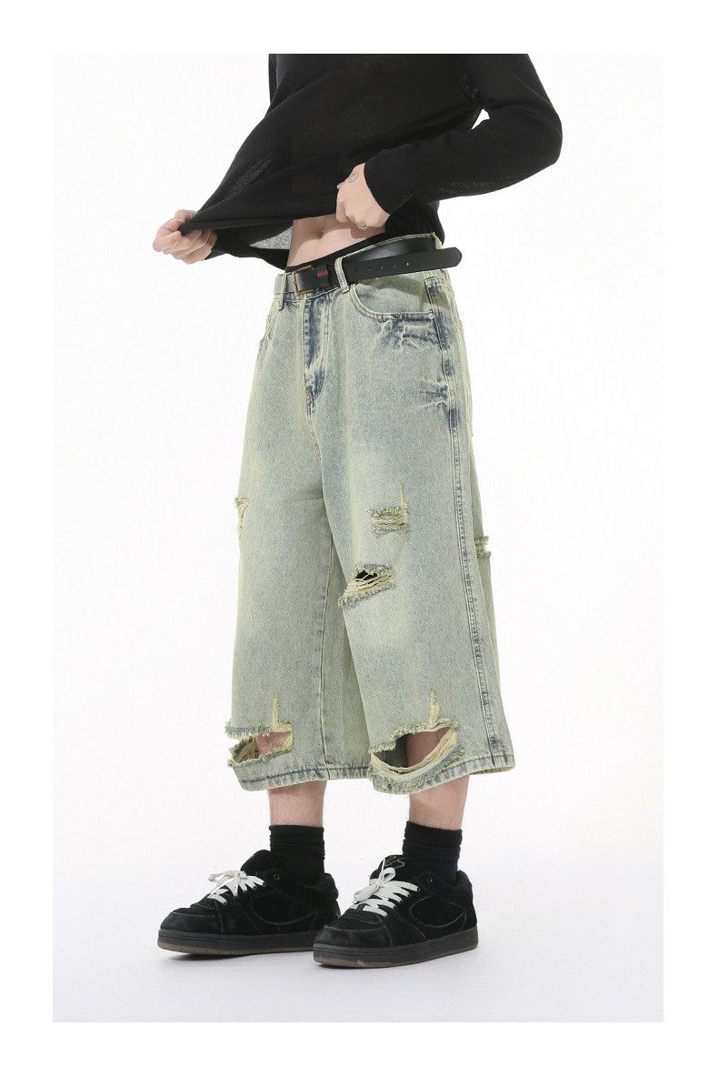 Vintage Men's Street Distressed Denim Shorts with Irregular Rips Size US 32 / EU 48 - 4 Thumbnail