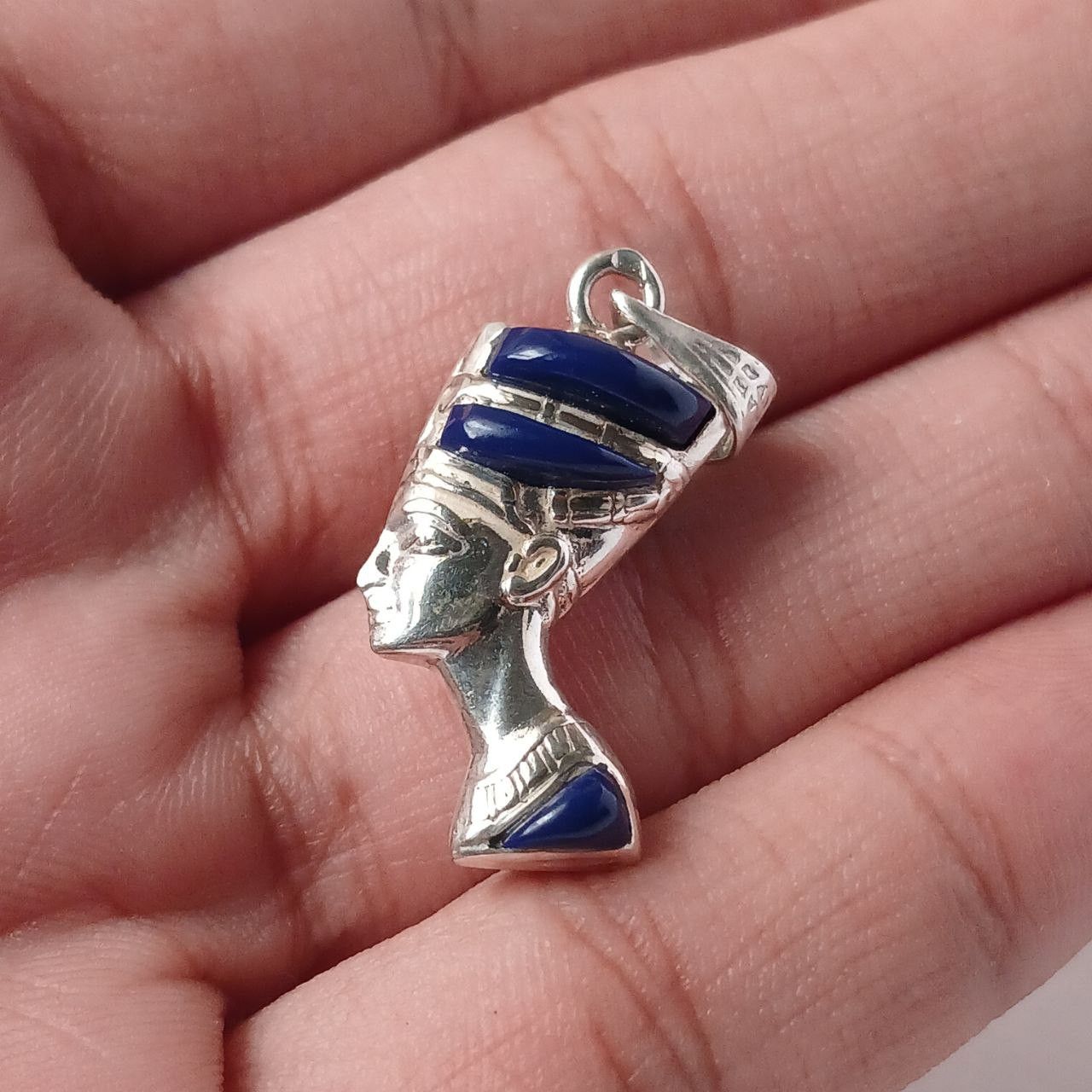 Sterling Silver 925 Silver Nefertiti Pendant with Lapis & Turquoise Egyptian Size ONE SIZE - 4 Thumbnail