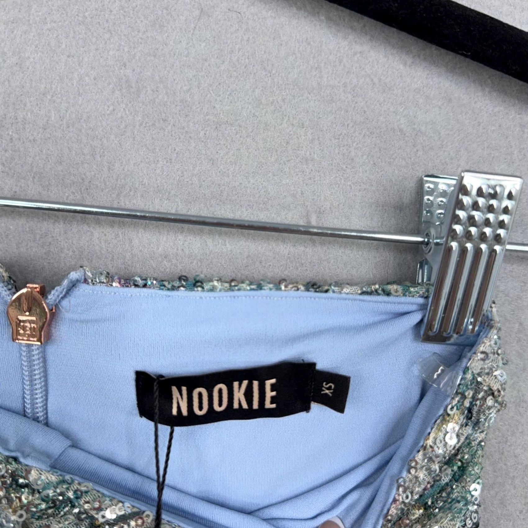 Vintage Nookie Forever Skirt Womens XS Blue Sequin Ruched Knot Front Mini Party Cocktail Size 26" / US 2 / IT 38 - 7 Thumbnail