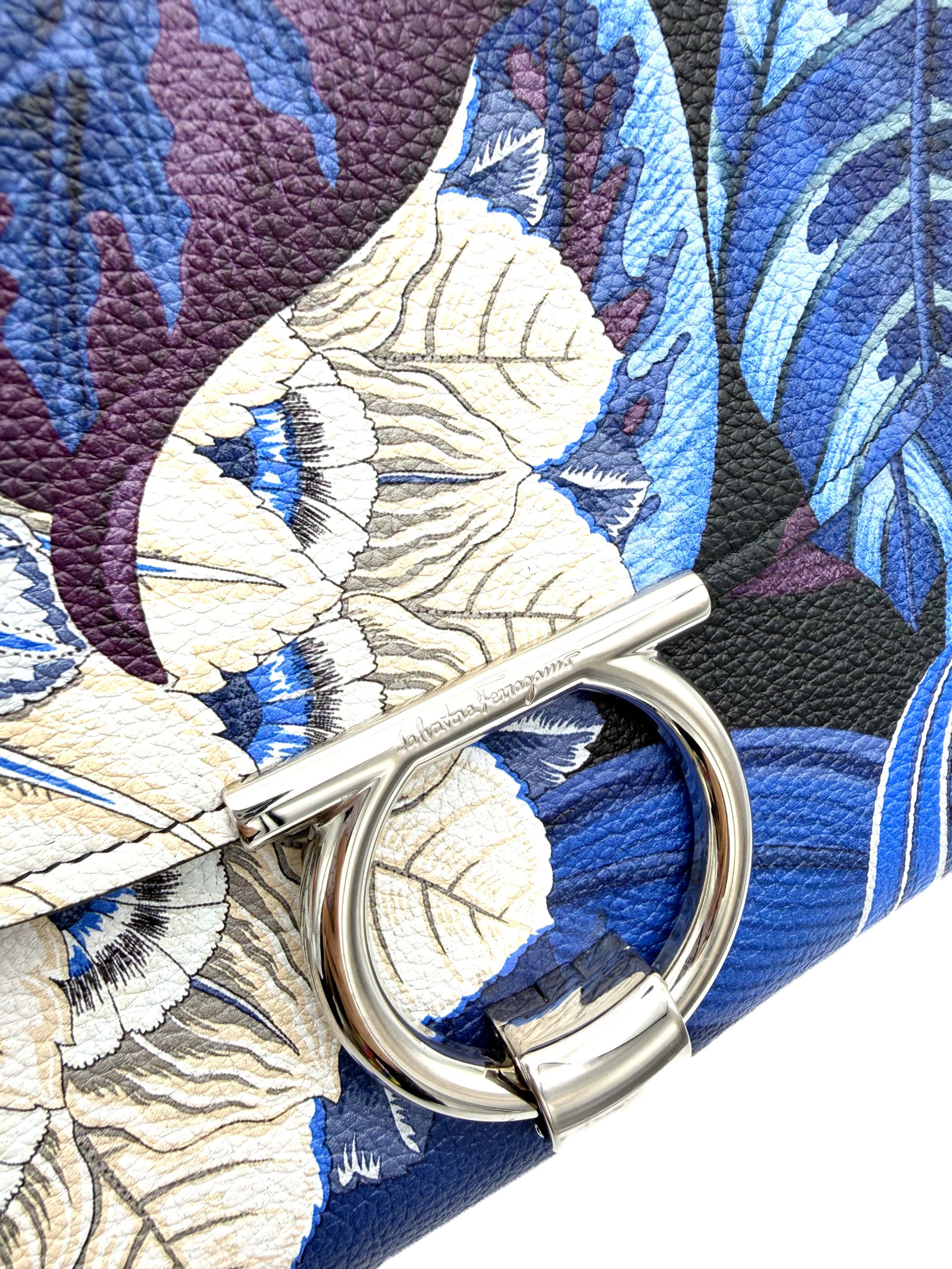 Salvatore Ferragamo Salvatore Ferragamo Floral Print Calfskin Flap Bag – Blue Size ONE SIZE - 4 Thumbnail