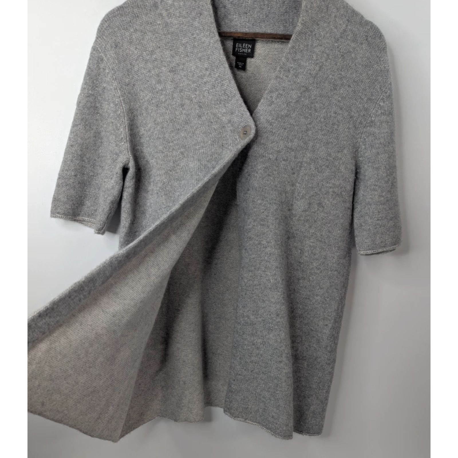 Eileen Fisher Eileen Fisher Cardigan Sweater Gray Women's Petite Small One Button Shaw Collar Drop Shoulder Knit Cashmere V-Neck Size S / US 4 / IT 40 - 3 Thumbnail