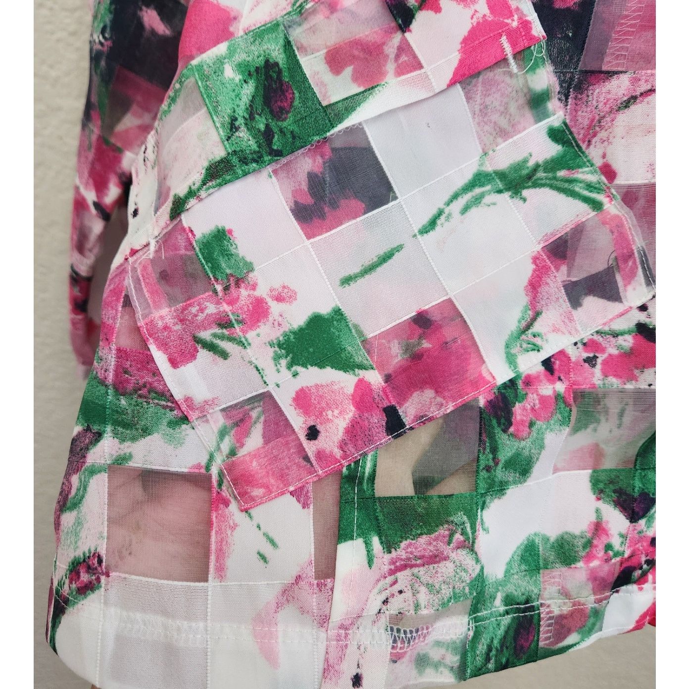 Other VTG Erin London Pink Green Floral Sheer Full Zip Blazer PS Size S / US 4 / IT 40 - 4 Thumbnail
