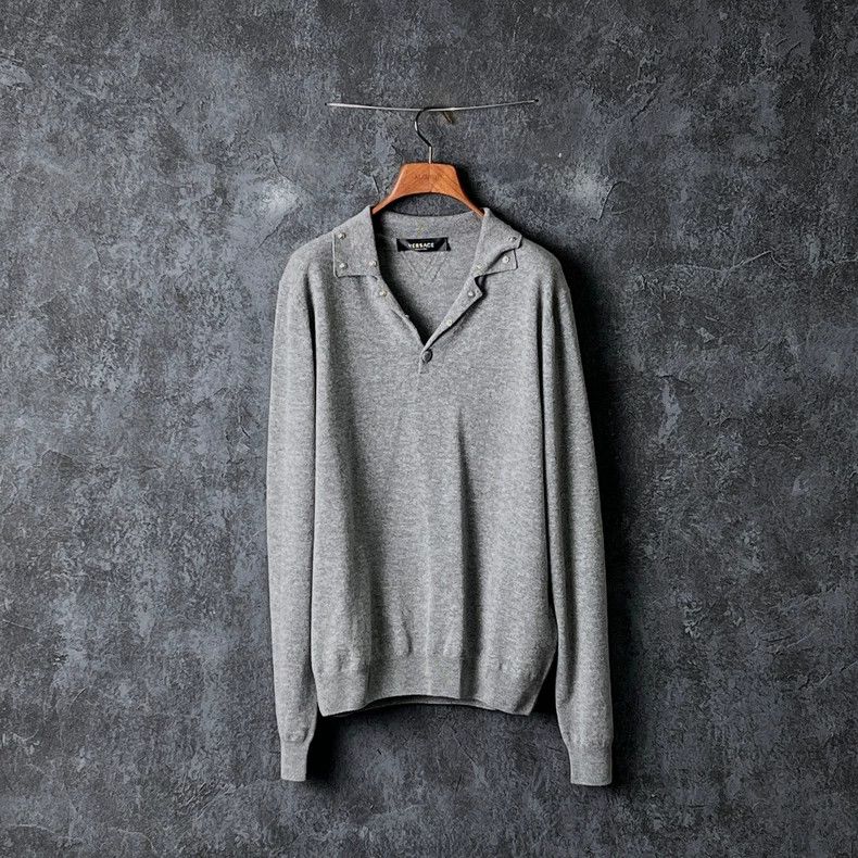 Versace Versace Gray willow studs decorate the long-sleeved polo s Size US M / EU 48-50 / 2 - 1 Thumbnail