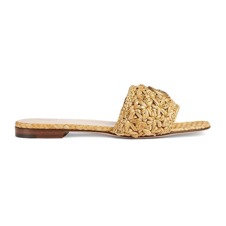 image of Gucci Double G Rattan Slide Sandals Size 36 in Beige, Women's