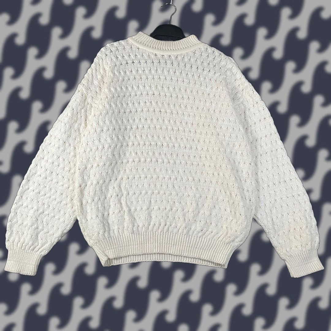 Vintage T.L.C. Mens M Ivory Crew Neck Cable Knit Sweater Vintage United States Made in USA Cotton Pullover Size US M / EU 48-50 / 2 - 1 Thumbnail
