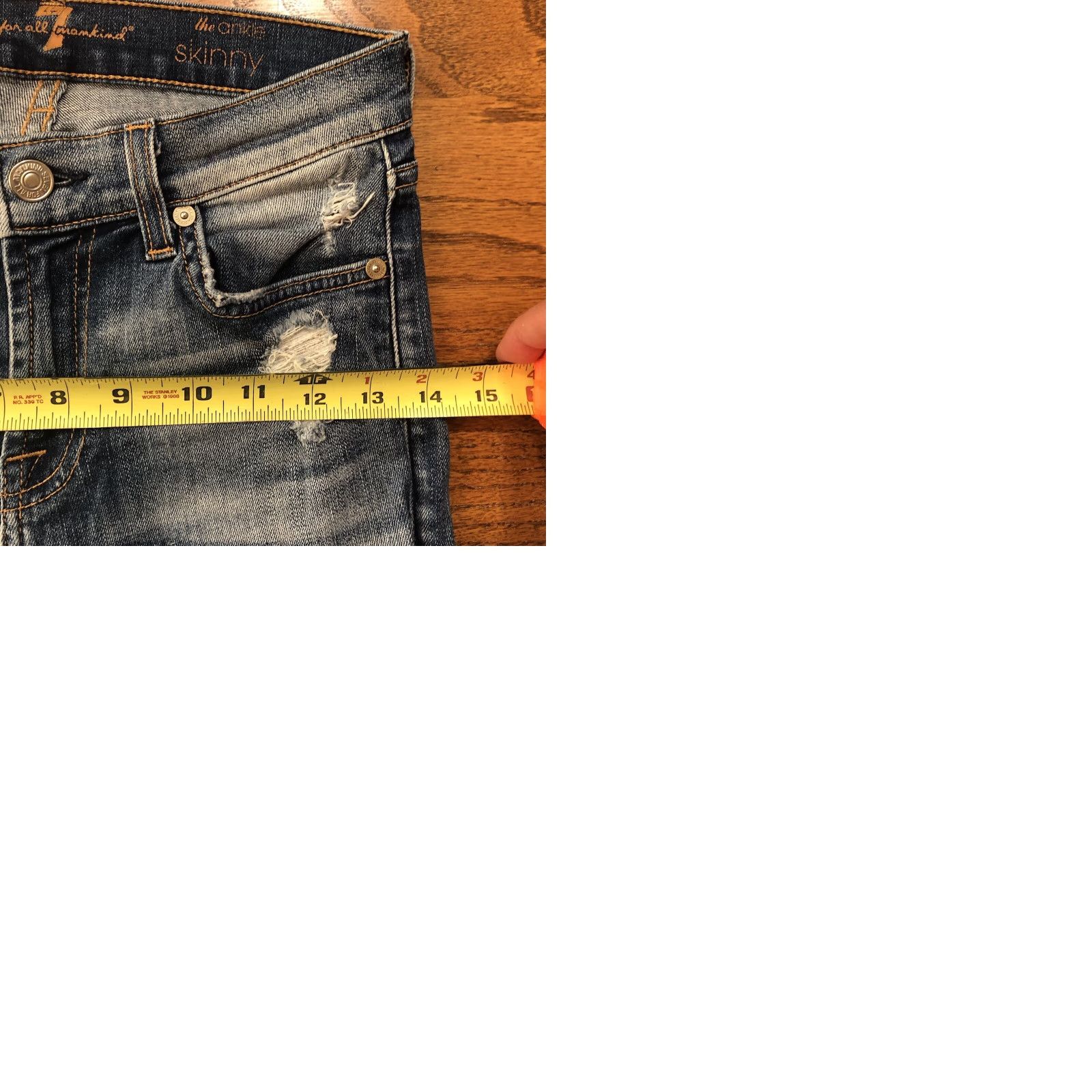 7 For All Mankind 7 for All Mankind Skinny Jeans Womens 24 X 27 Denim Blue Distressed Frayed Hem Super Slim 5-Pocket Button Logo Zip 27 Inseam Size ONE SIZE - 9 Thumbnail