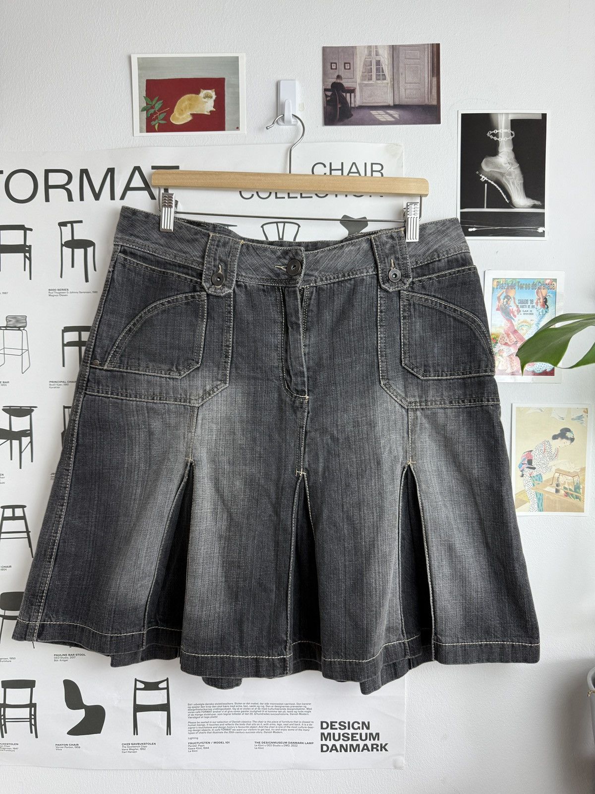 Japanese Brand Vintage y2k washed black denim midi skirt 33 opium grunge Size 33" - 1 Thumbnail