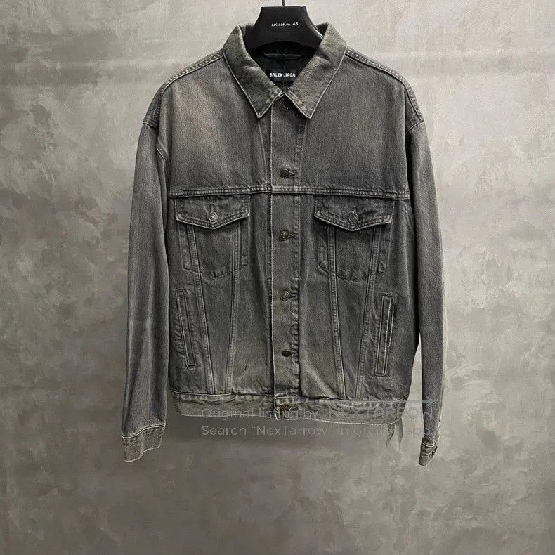 Balenciaga Balenciaga Black Gray Logo Denim Jacket. Size US M / EU 48-50 / 2 - 2 Thumbnail