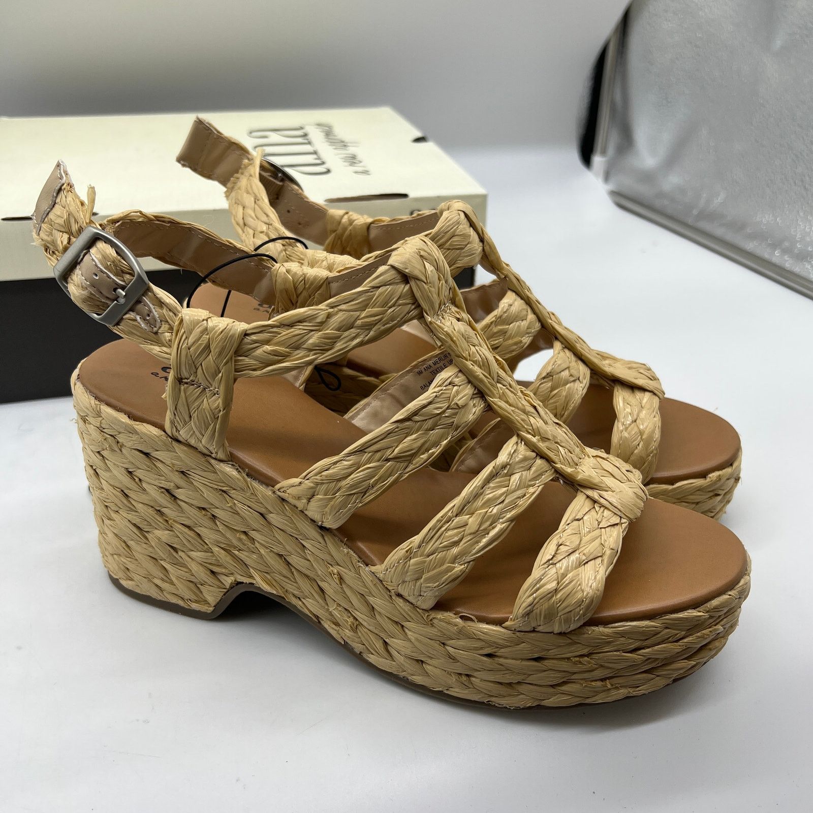 Other a.n.a Womens Merlin Wedge Sandals Brown Natural Size 9M Size US 9 / IT 39 - 4 Thumbnail
