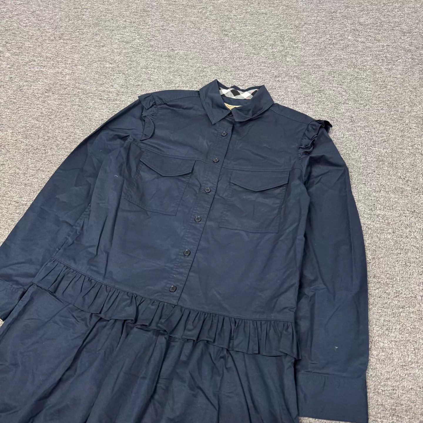 Burberry Burberry Navy Check Ruffle Collar Waist Shirt Dress UK6 Size M / US 6-8 / IT 42-44 - 4 Thumbnail