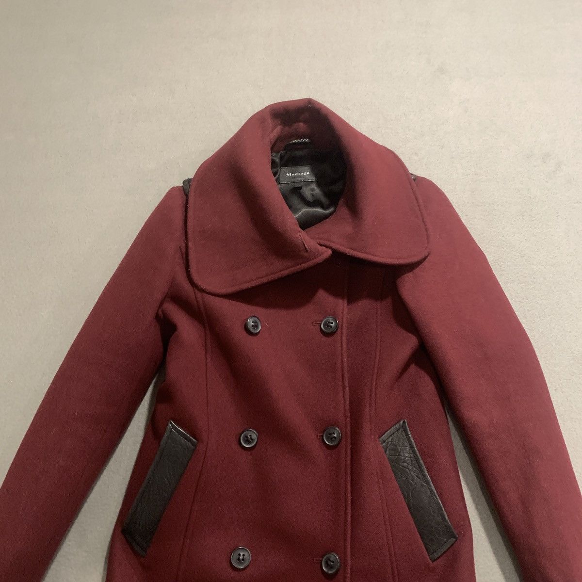 Mackage Mackage Pea Coat Wool Womans Size XS Burgundy Leather Accent Size XS / US 0-2 / IT 36-38 - 2 Thumbnail