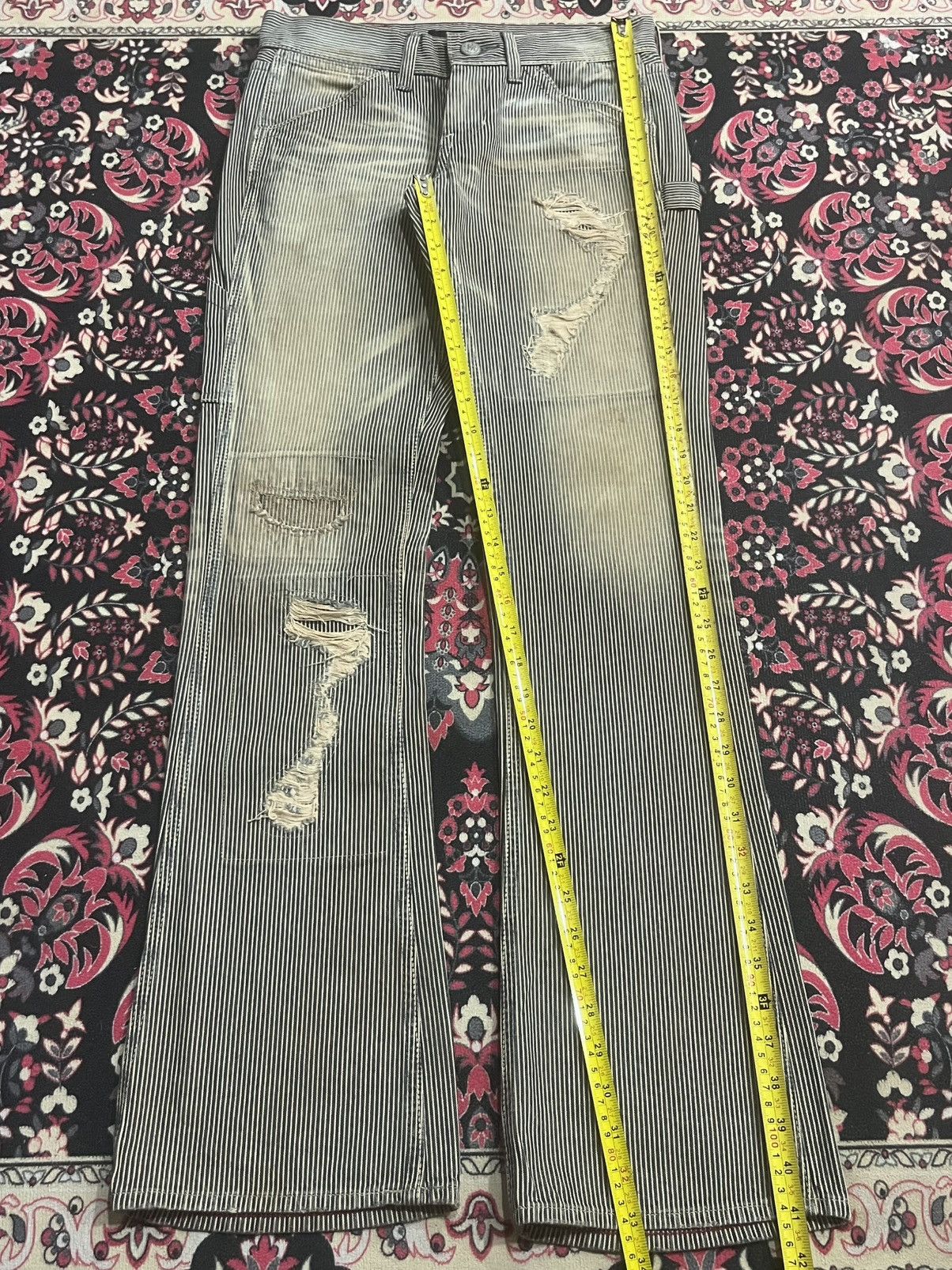Japanese Brand American Varosh Pinstripe Double Knee Ripped Flared Jeans Size 28" / US 6 / IT 42 - 11 Thumbnail