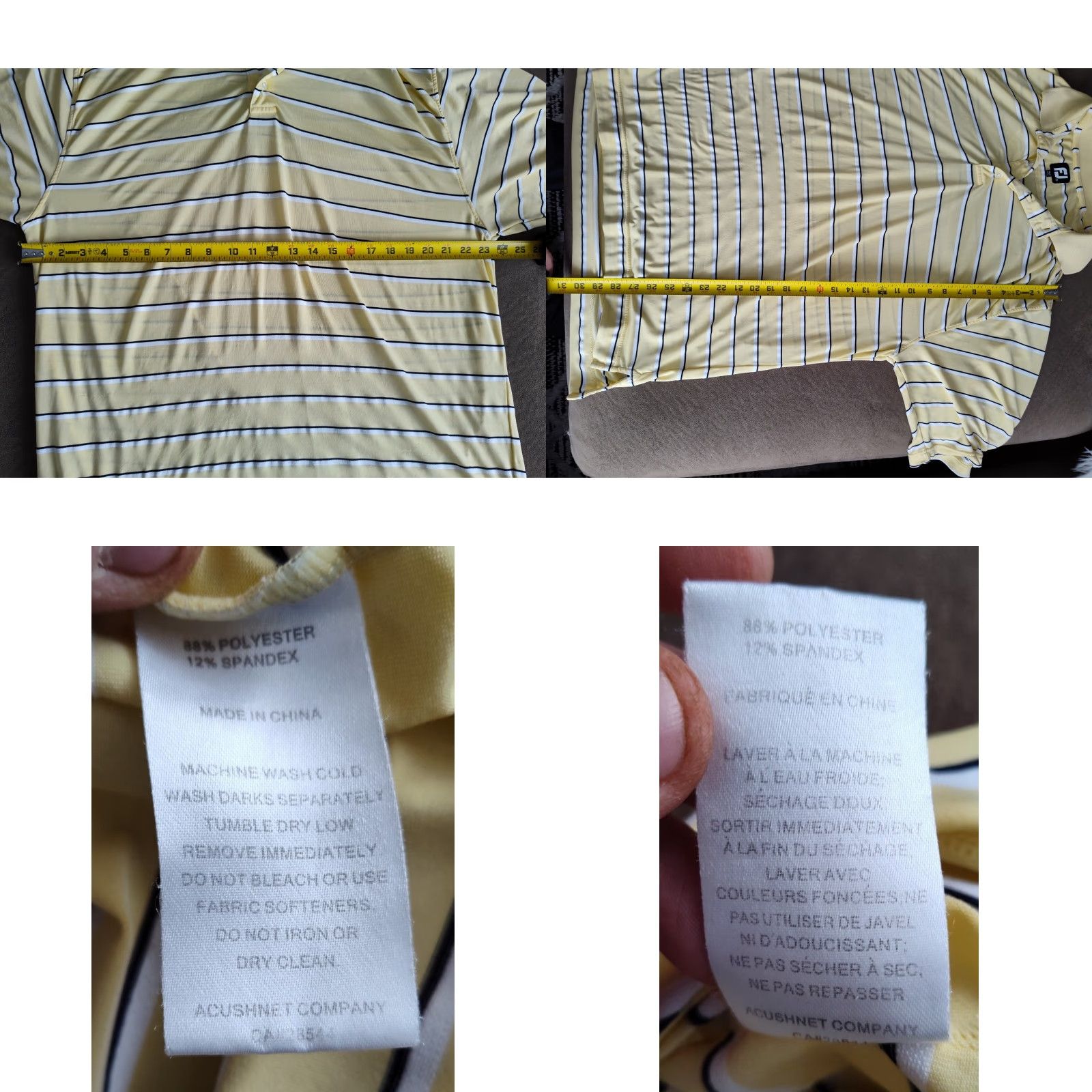 Footjoy Footjoy Polo Shirt Mens Large Yellow Striped Short Sleeve Polyester Stretch Golf Size US L / EU 52-54 / 3 - 8 Thumbnail