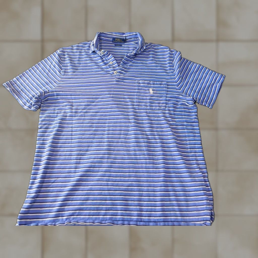 Polo Ralph Lauren Polo Ralph Lauren Polo Shirt Mens M Blue Striped Classic Logo Pony Retro Shirt Size US M / EU 48-50 / 2 - 1 Thumbnail