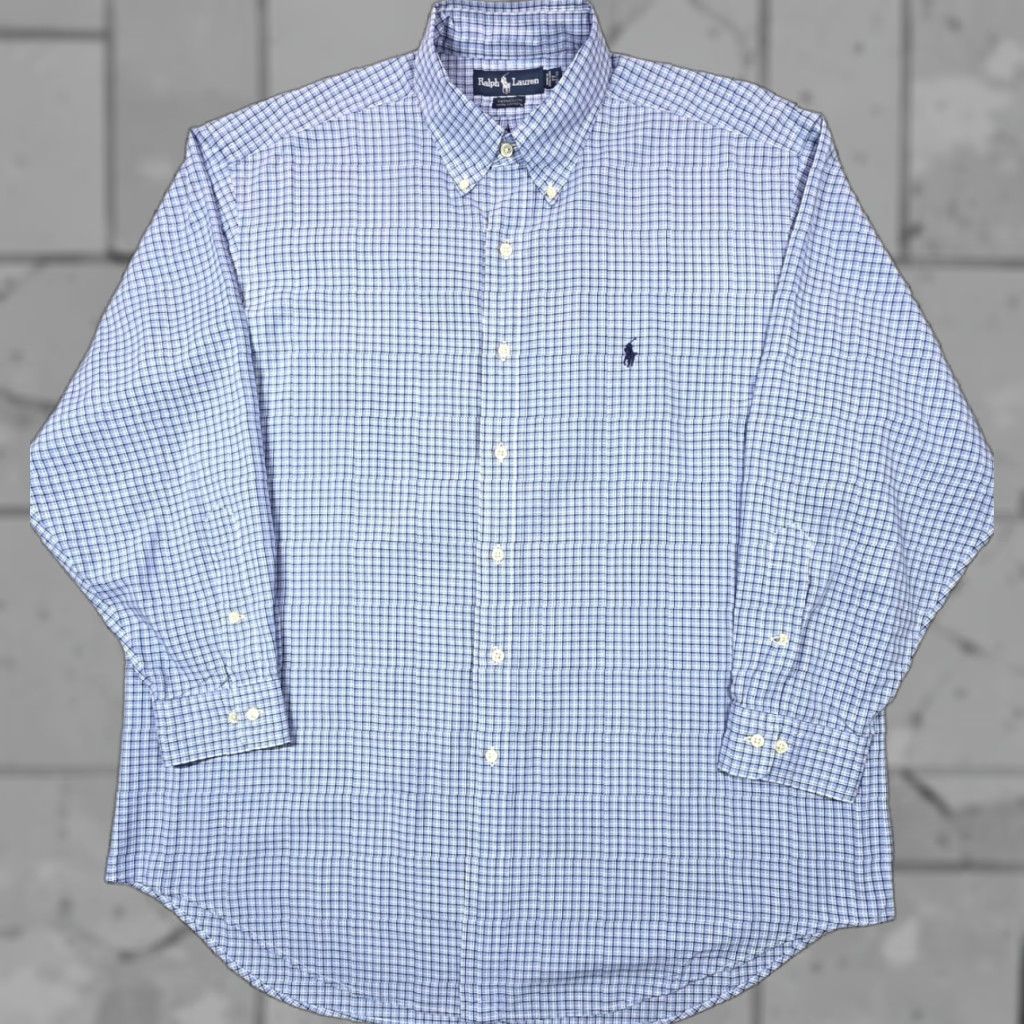 Polo Ralph Lauren VINTAGE Polo Ralph Lauren Shirt 90s Plaid Button-Up Long Sleeve 17-32/33 Blue Men's Size US XL / EU 56 / 4 - 1 Thumbnail
