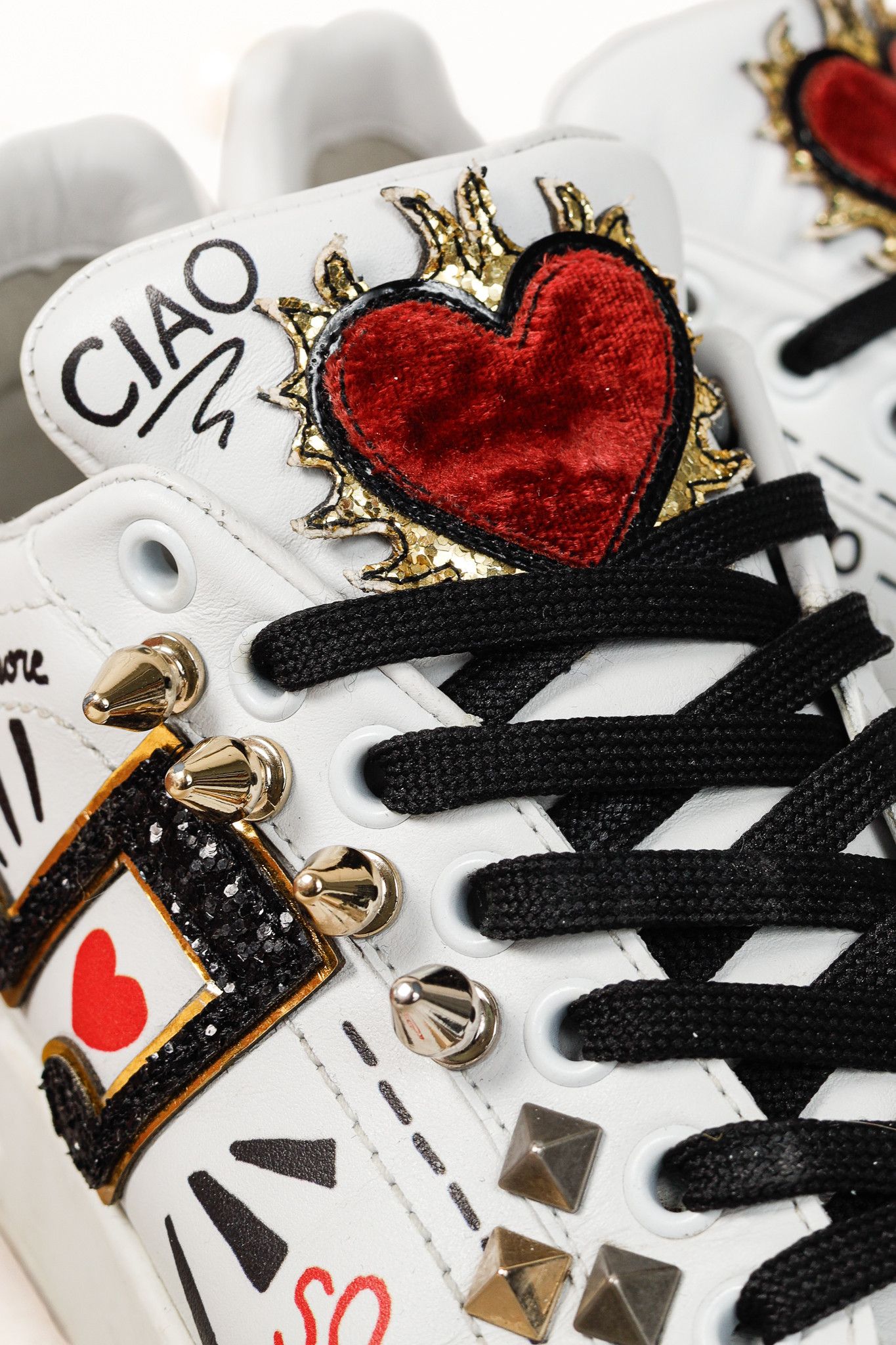Dolce & Gabbana Dolce & Gabbana White Leather Musical Note Patch Sneakers Size US 7 / IT 37 - 7 Thumbnail