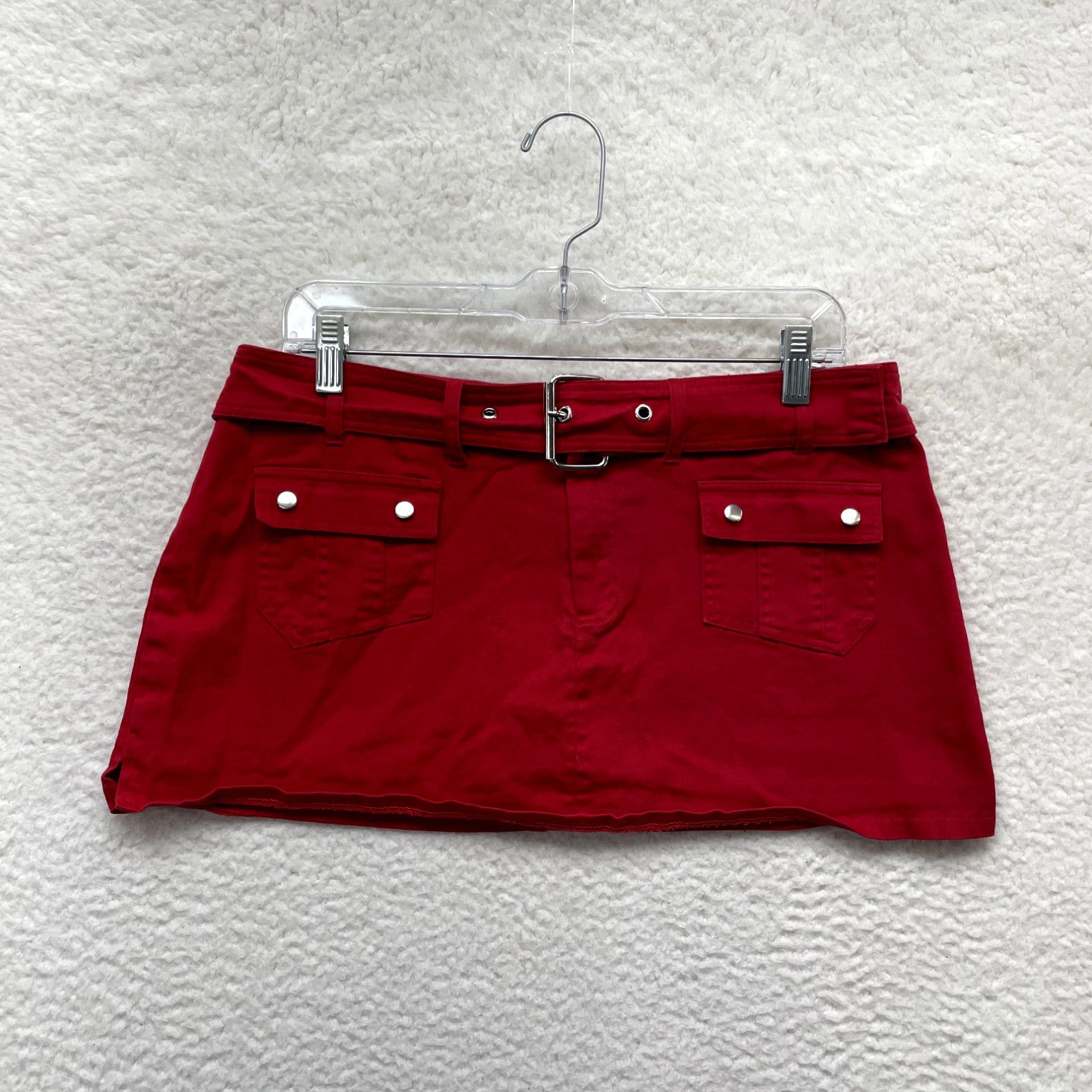 image of 90's Y2K Vintage Grommet Belt Low Rise Mini Skirt 10 29 L Large Women Cherry Red in White (Size 36)