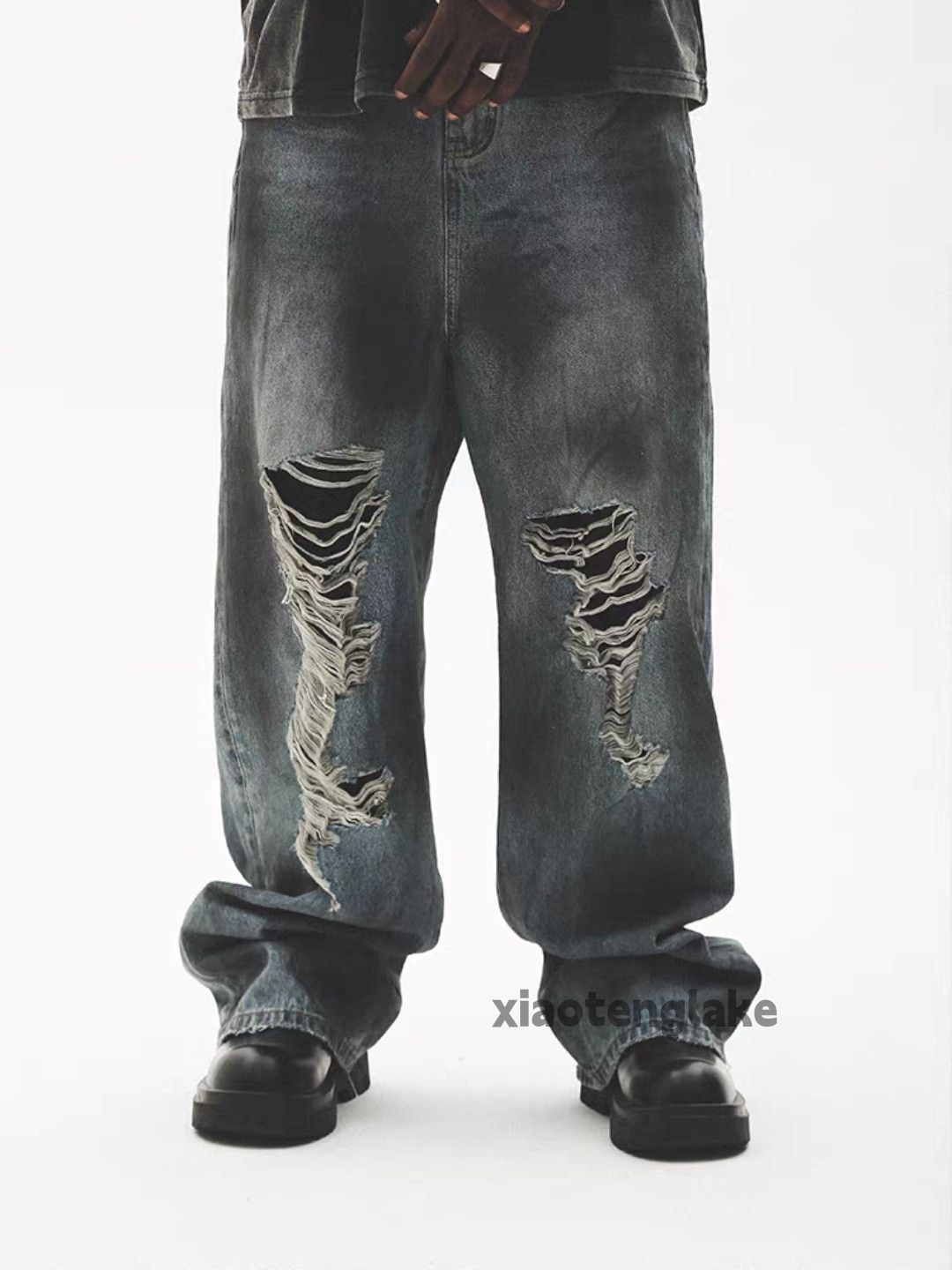Jean Unisex washed faded stain paint grunge baggy jeans Size US 30 / EU 46 - 4 Thumbnail