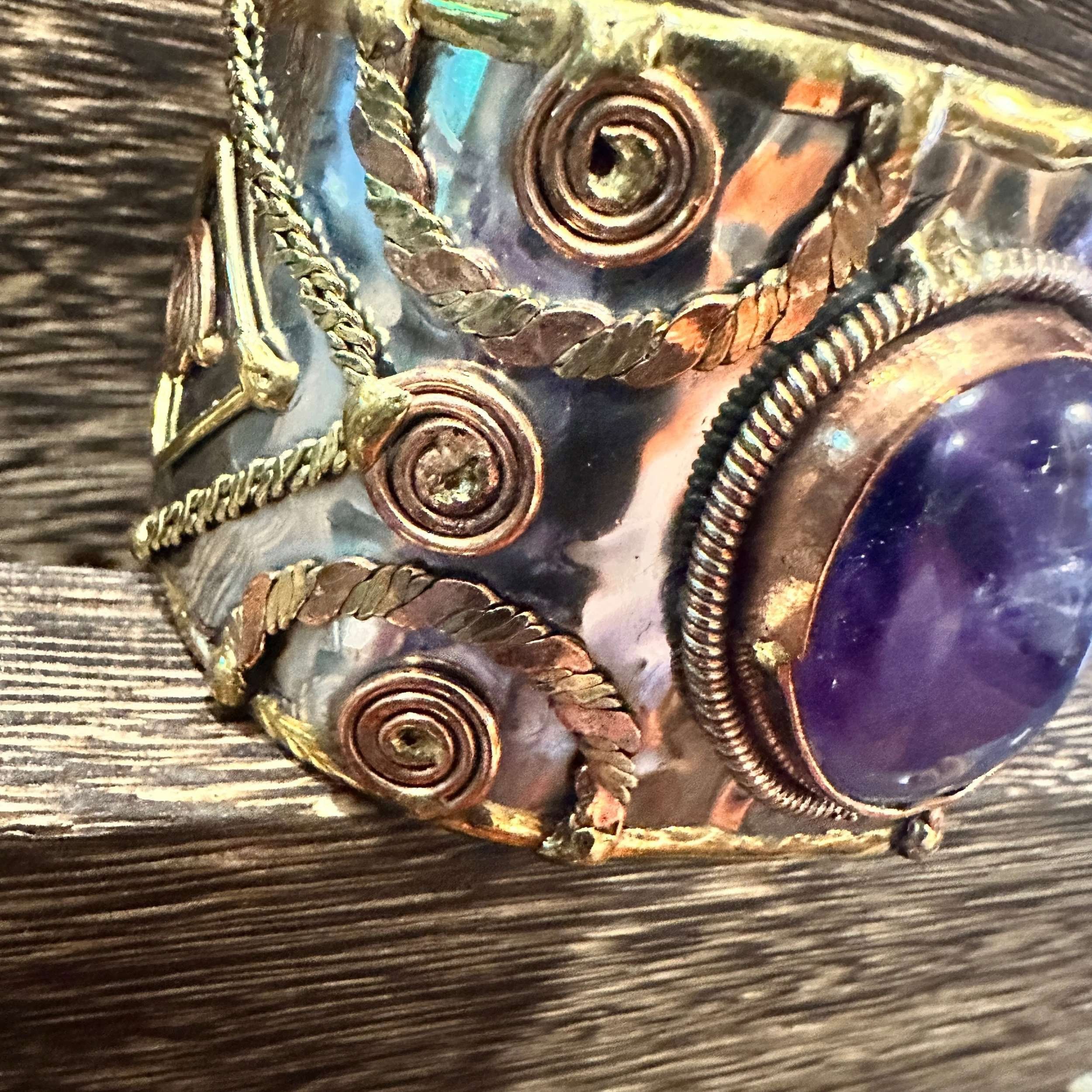 Other Artisan Purple Amethyst Cuff Bracelet, 2" Width, Adjustable Size ONE SIZE - 9 Thumbnail