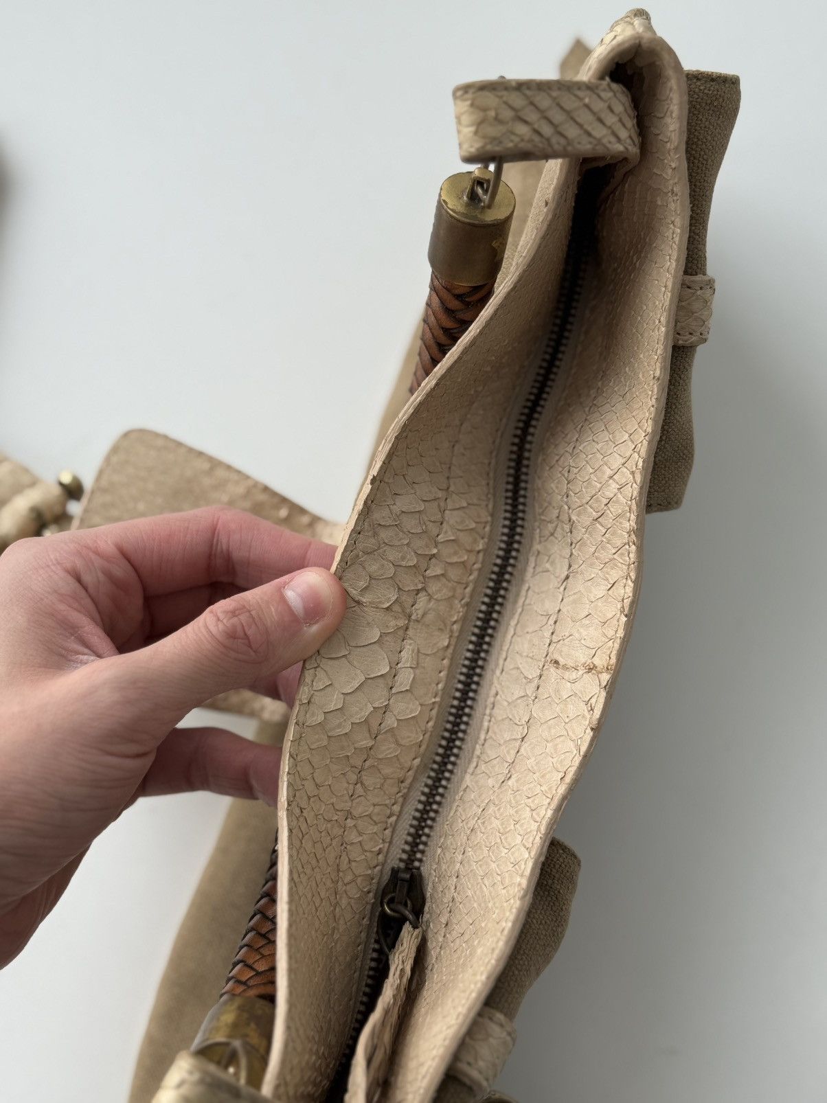 Burberry Prorsum Burberry Prorsum Python-Style Leather Canvas Shoulder Bag Size ONE SIZE - 13 Thumbnail