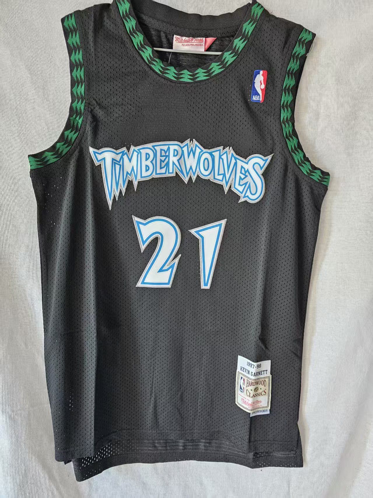 Timberwolves #21 Garnett Jersey Black