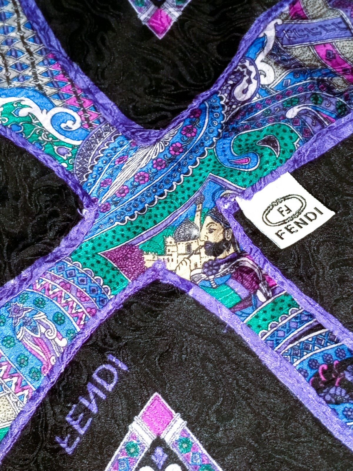 Fendi FENDI ROMA ITALY Blue Indian Sultan Geometric Silk Scarf Size ONE SIZE - 15 Thumbnail