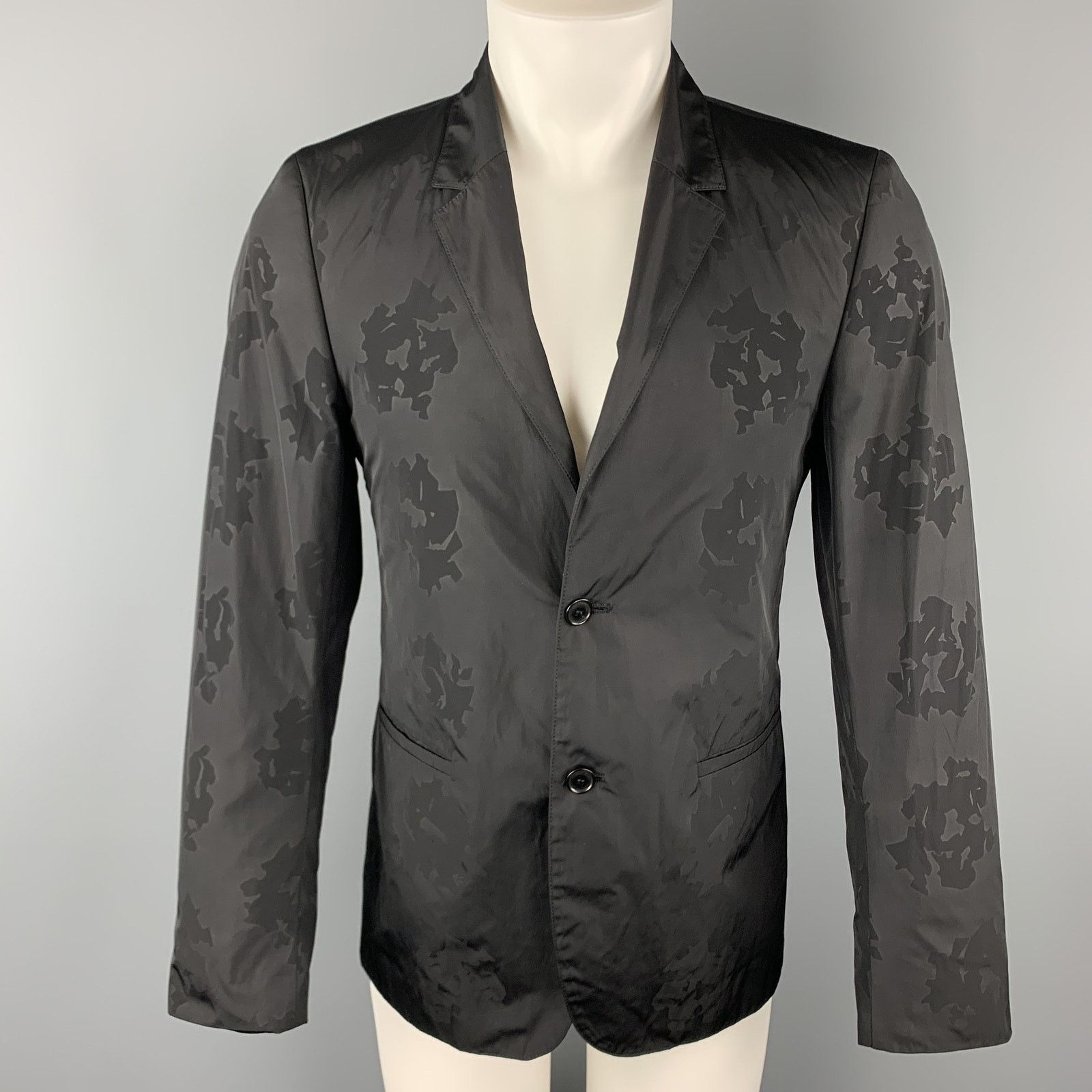 Calvin Klein Size 36 Black on Black Floral Notch Lapel Sport Coat Size 36R - 1 Thumbnail
