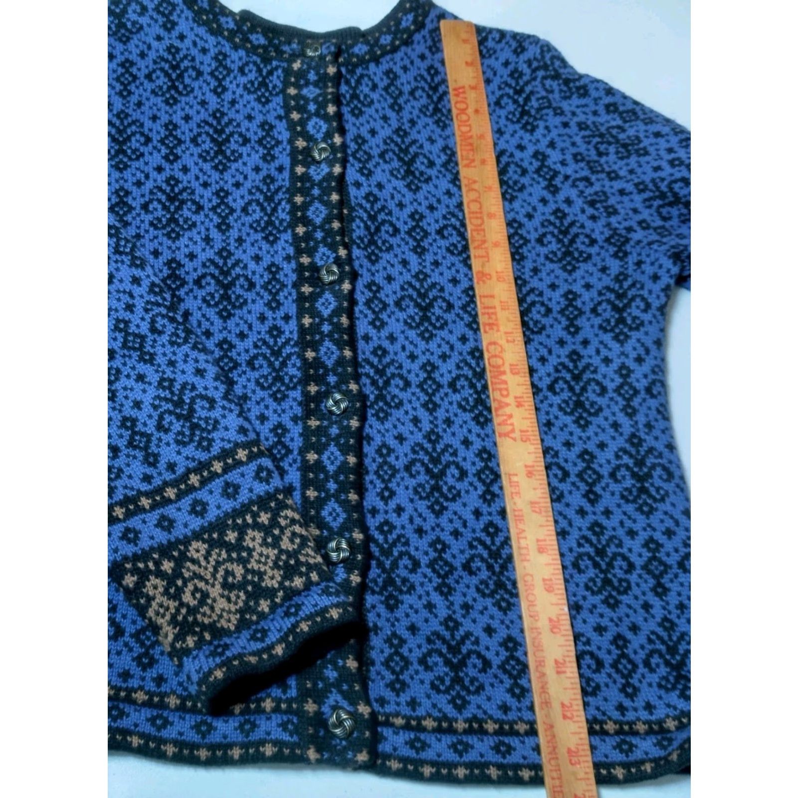 Vintage Nomadic Traders Cardigan Sweater Women L Blue Fleur Di Lis Button Up Nordic Size L / US 10 / IT 46 - 6 Thumbnail