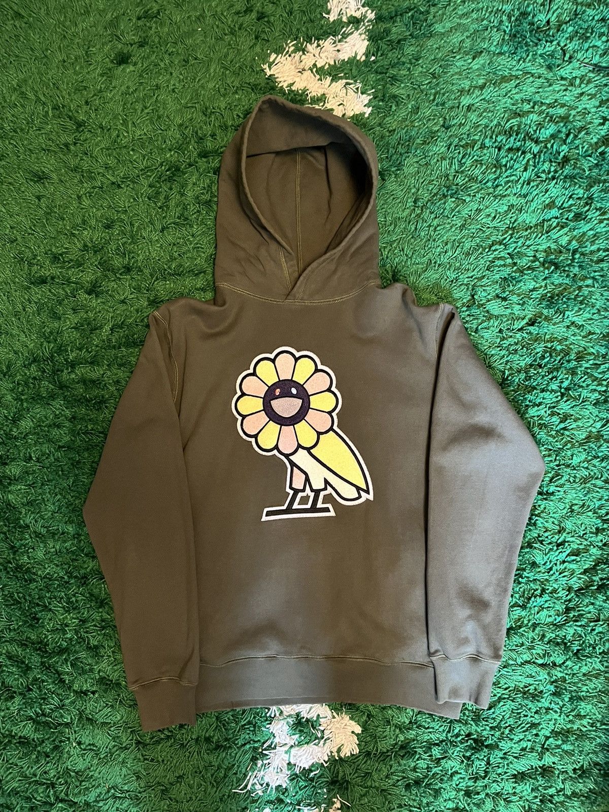 Takashi Murakami x OVO surplus flower owl hoodie popular military green adult extra larg