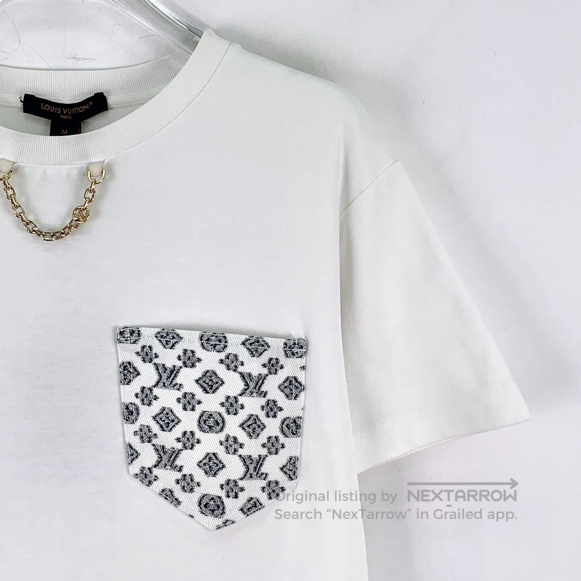 Louis Vuitton Louis Vuitton White pocket old print cotton round neck sho Size US M / EU 48-50 / 2 - 3 Thumbnail