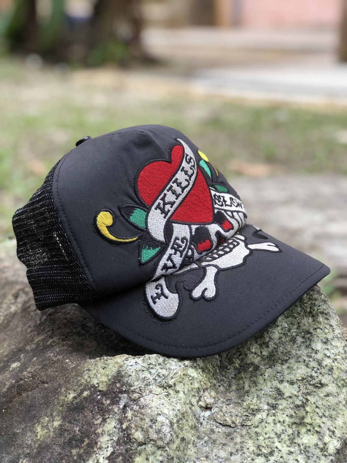 Christian Audigier Ed Hardy Love Kills Slowly Embroidered Trucker Hat Size ONE SIZE - 2 Thumbnail