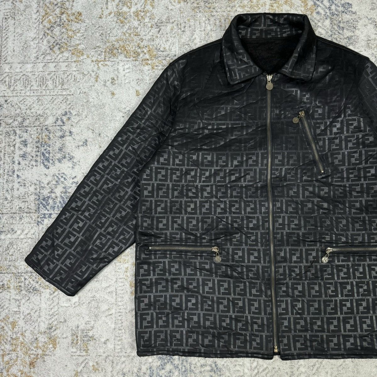 Fendi × Vintage Vintage FENDI Zucca Monogram Reversible Cold Weather Jacket Size US L / EU 52-54 / 3 - 3 Thumbnail