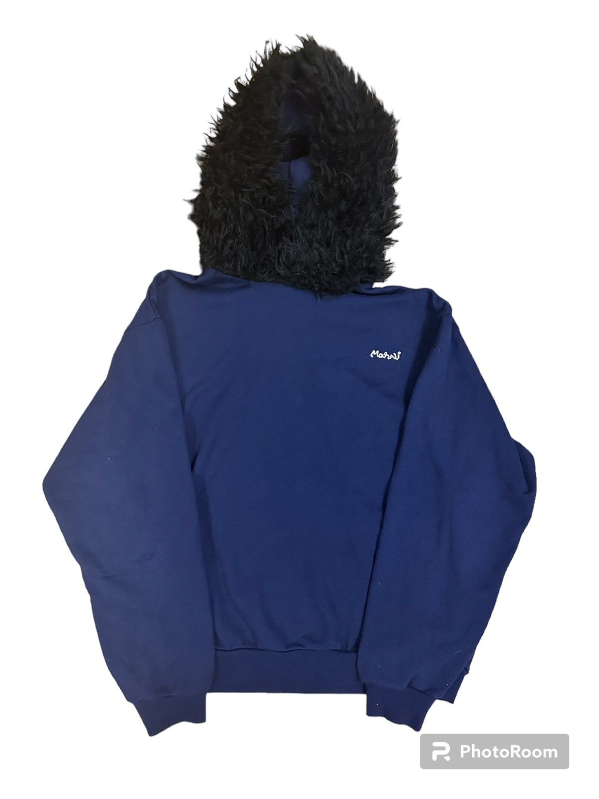 image of Marni Fur Hood Oversized Hoodie in Navy, Men's (Size Small)