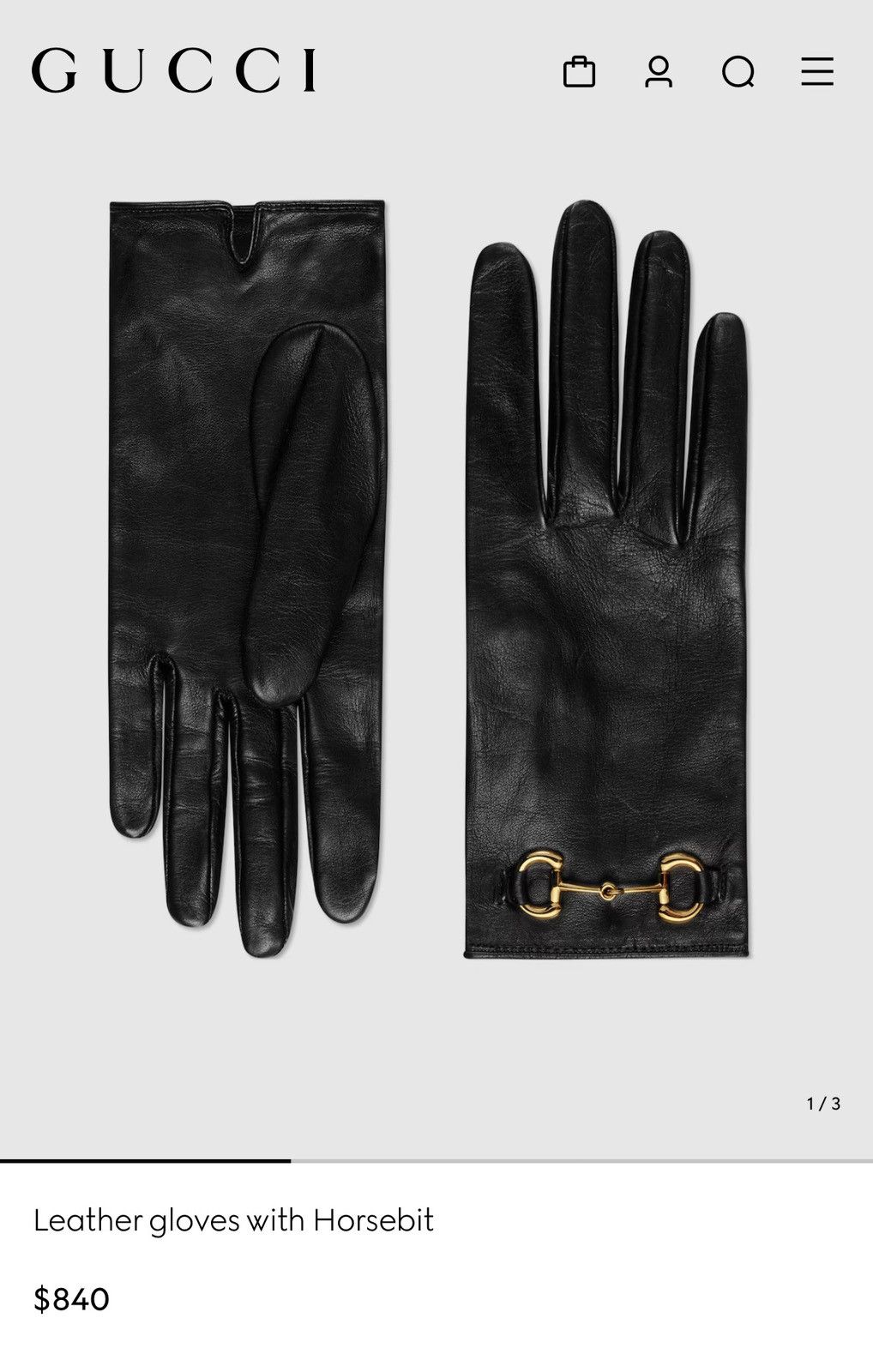 Gucci $840MSRP Demna Gucci Gold Horsebit Lambskin Leather Glove Size ONE SIZE - 1 Thumbnail