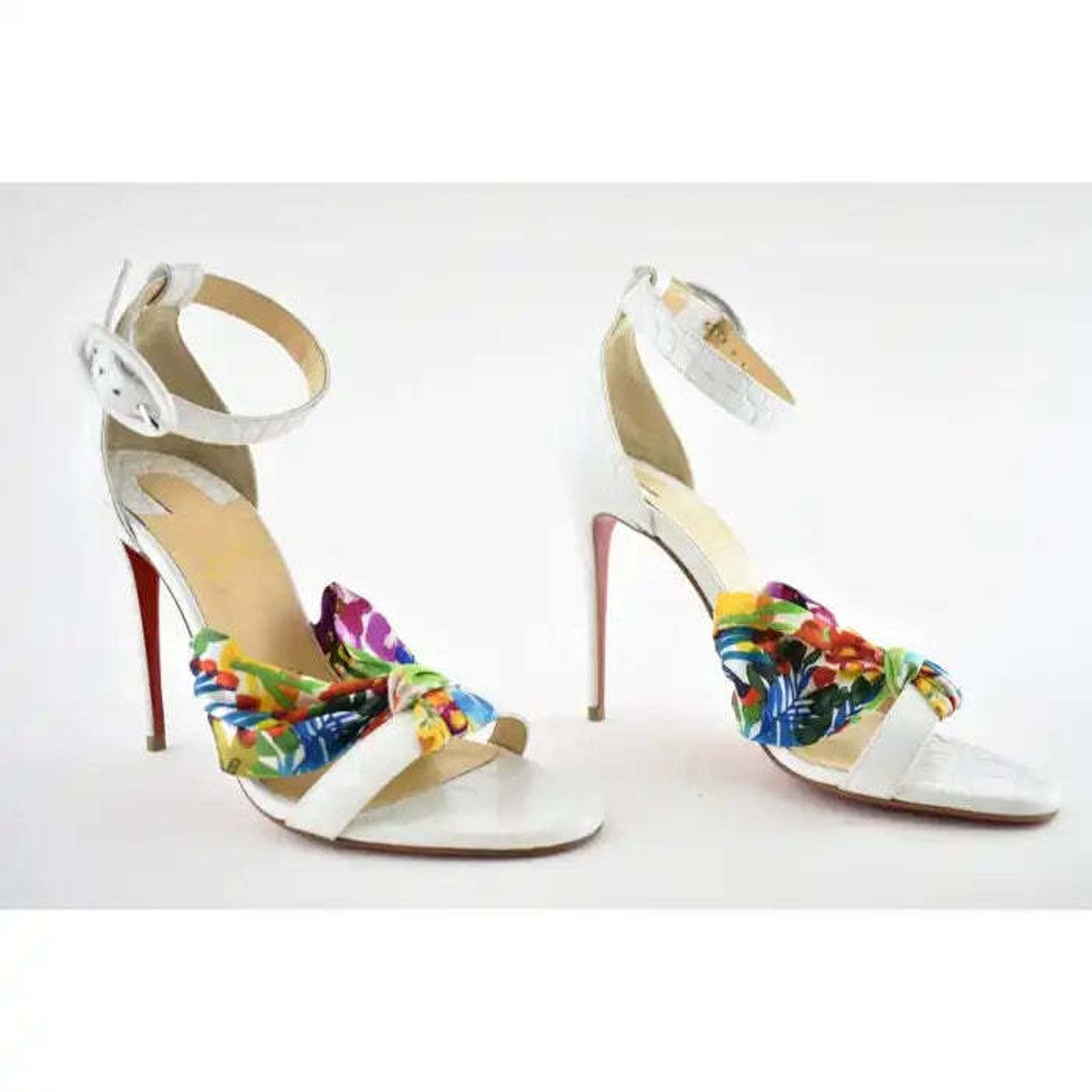 Christian Louboutin Ruban 100 White Croc Satin Ankle Strap Sandal Heel Pump 39.5 Size US 9.5 / IT 39.5 - 4 Thumbnail