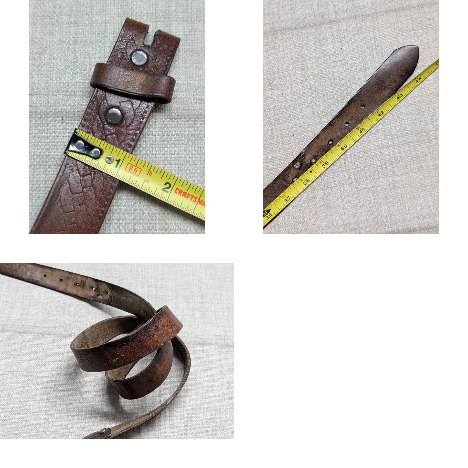 Vintage VINTAGE handcrafted western belt Tooled belt buckle 40 brown cowhide leather patina Men Belt XS? Size 40 - 8 Thumbnail