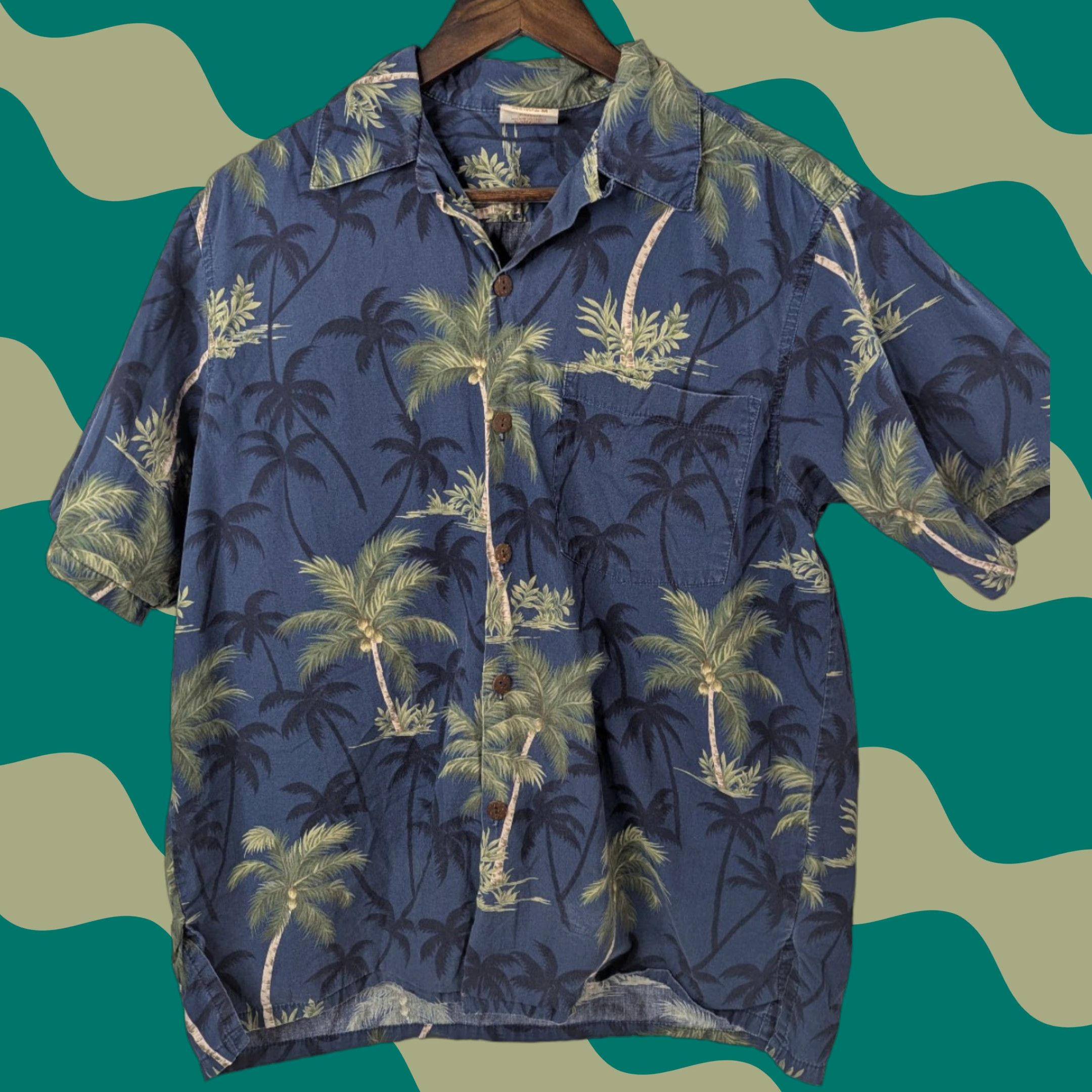 Vivobarefoot Go Barefoot Shirt Men’s Medium Blue Palms Floral Hawaiian Aloha Collared Button-Up Size US M / EU 48-50 / 2 - 1 Thumbnail