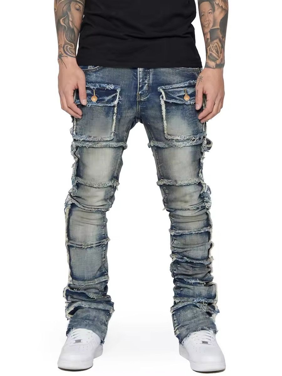 Jean Slim Fit Patchwork Stacked Pockets Jeans Size US 34 / EU 50 - 3 Thumbnail