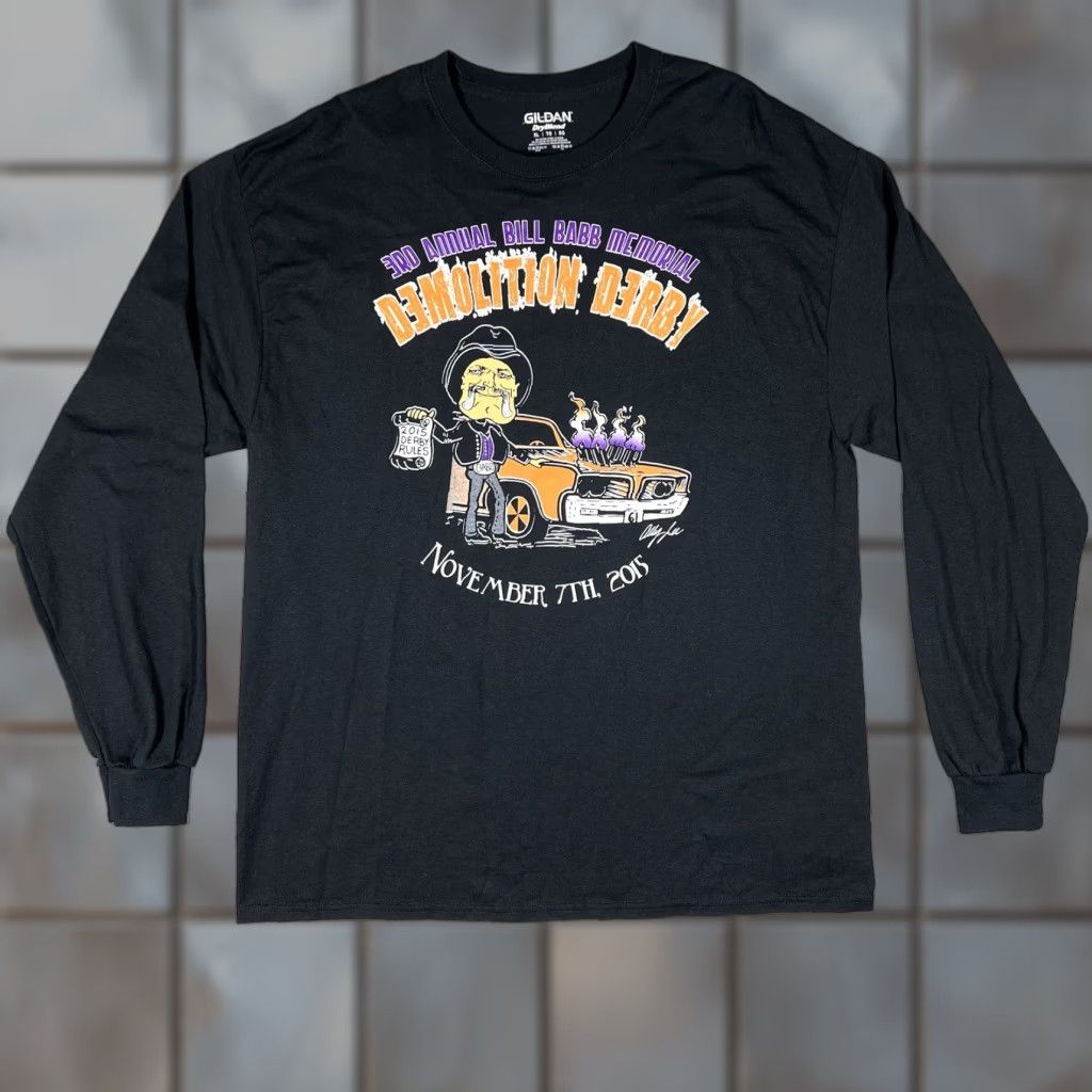 Gildan Bill Babb Memorial Demolition Derby T-Shirt Mens XL Black 3rd Annual 2015 Long Sleeve Size US XL / EU 56 / 4 - 1 Thumbnail