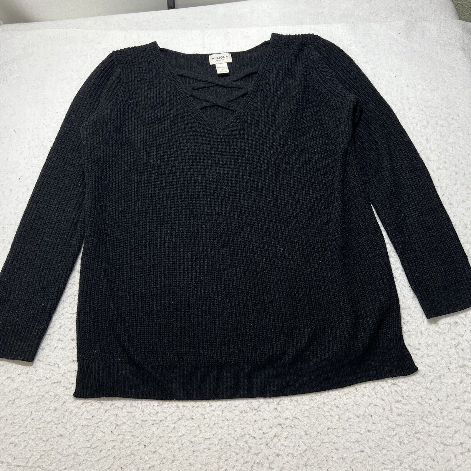 Arizona Jean Co. Arizona XL V-Neck Acrylic Black Ribbed Pullover Sweater Size XL / US 12-14 / IT 48-50 - 1 Thumbnail