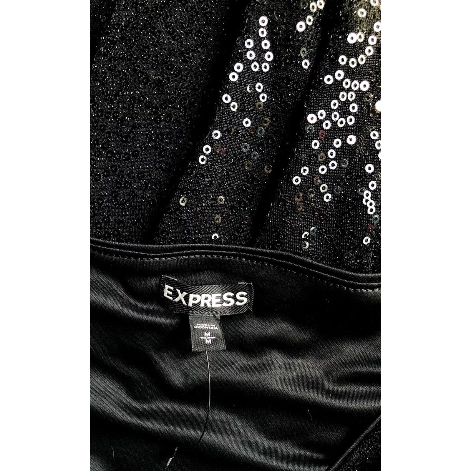 Express Express Mini Dress M Black Sequins Long Sleeves Cocktail Party Disco Club NWOT Size M / US 6-8 / IT 42-44 - 7 Thumbnail